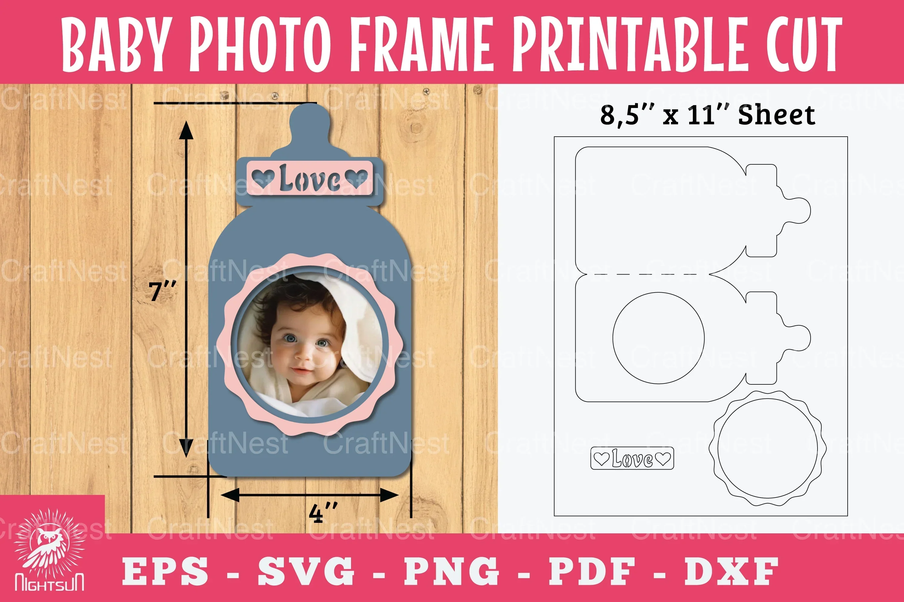 Baby Photo Frame Papercut Craft Template