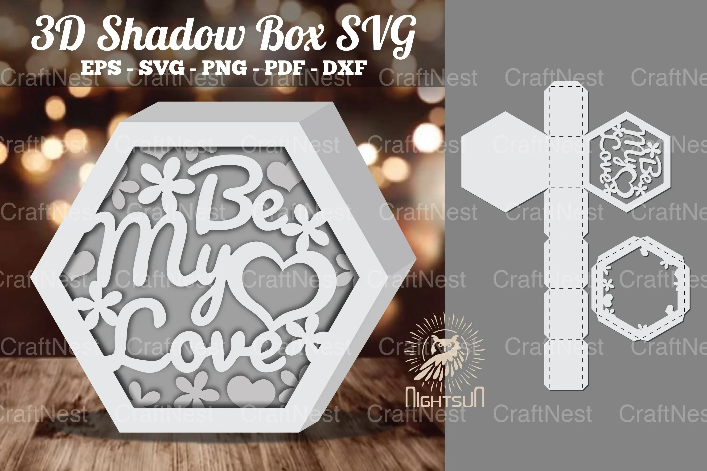 Be My Love Hexagon Shadow Box Clipart Bundle