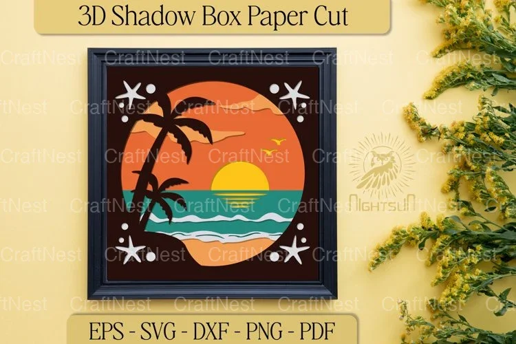 Beach Sunset 3D Layered Paper Cut Clipart Bundle