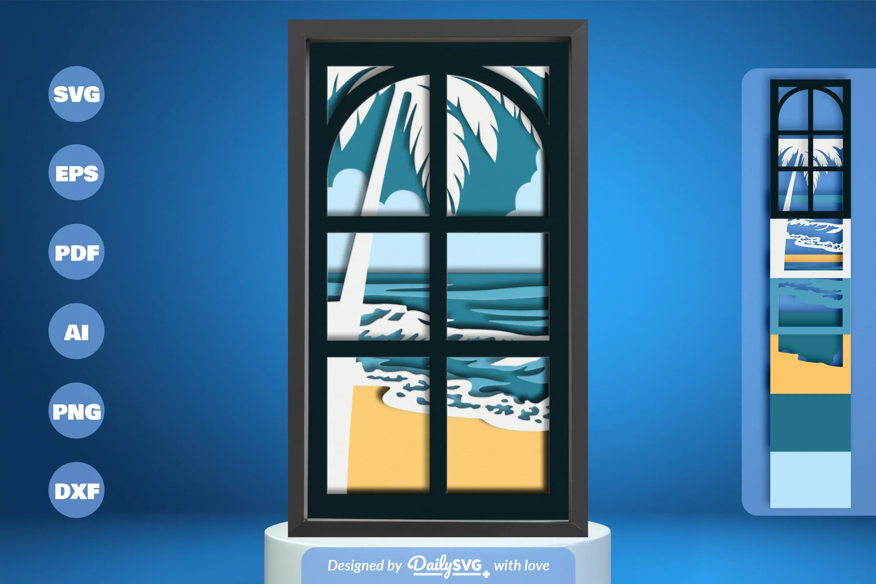 Beach View Window Papercut SVG Bundle