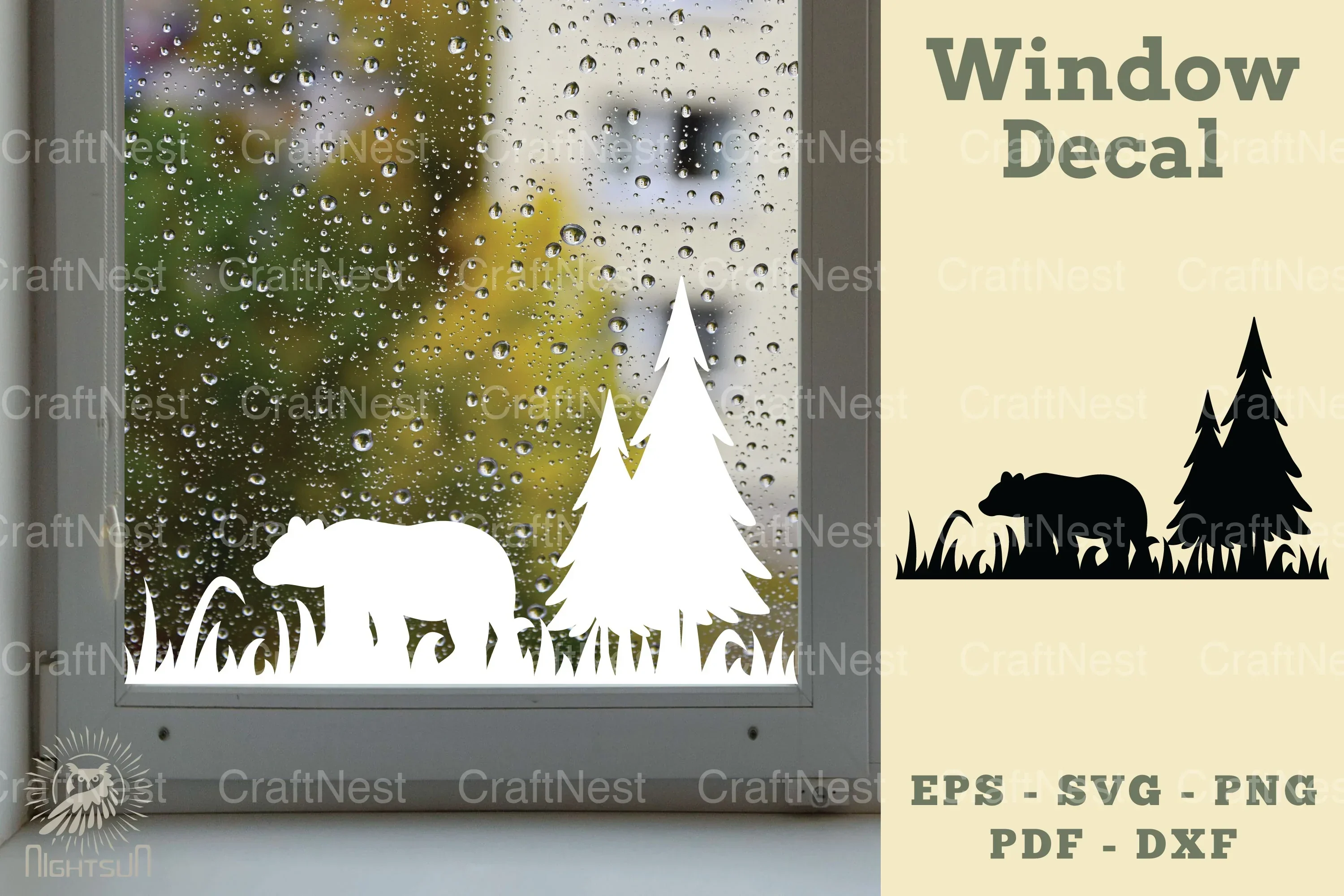 Bear in Forest Window Decal Clipart Bundle