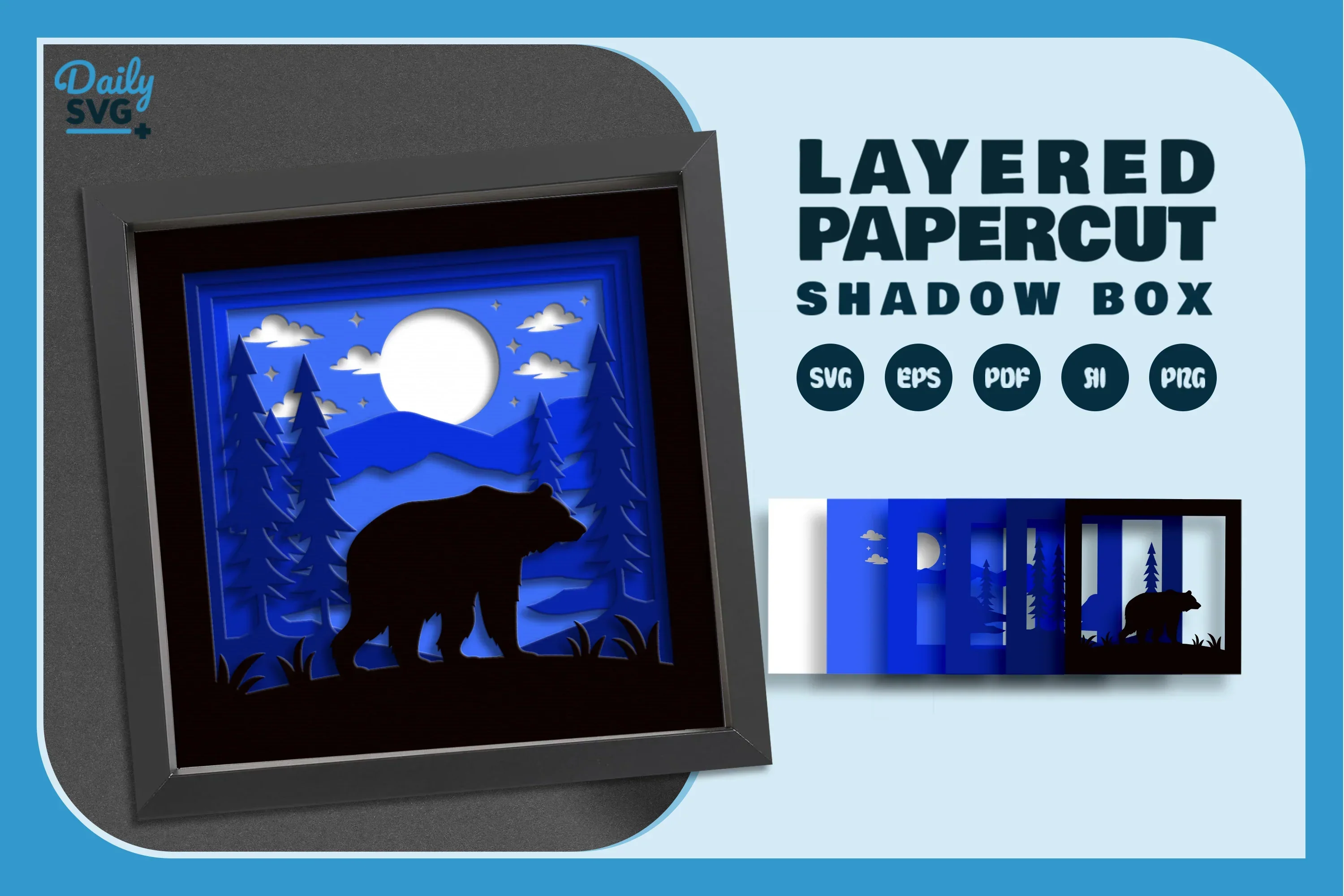 Bear in Night Forest Papercut SVG Bundle - Image 2