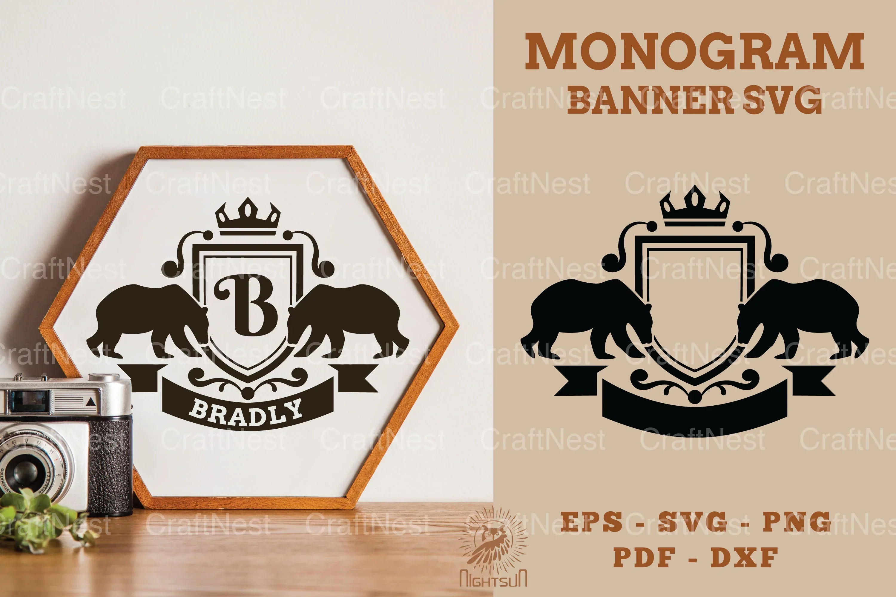 Bear Monogram Banner Clipart Bundle