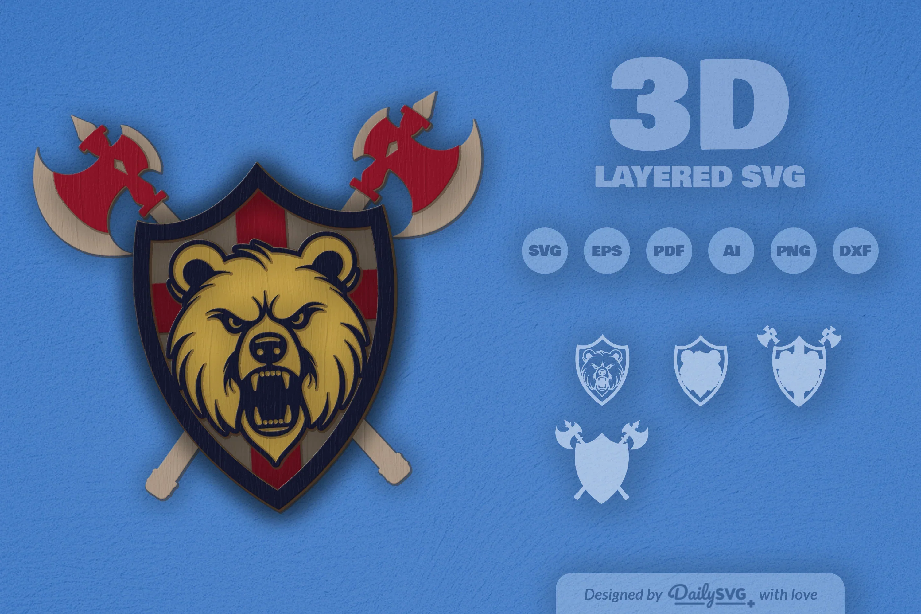 Bear Shield Laser Cut SVG Bundle - Image 2