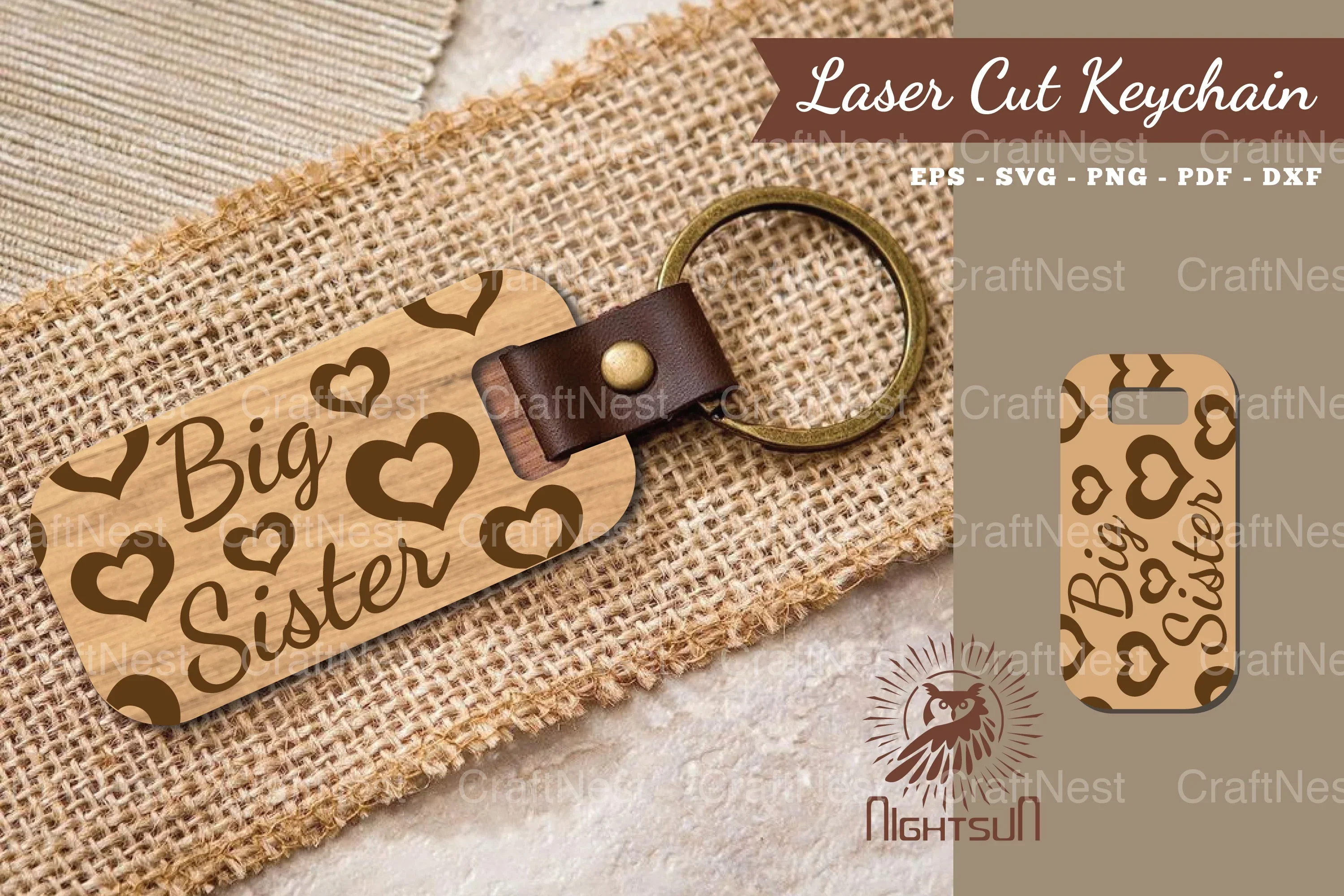 Big Sister Laser Cut Keychain Design