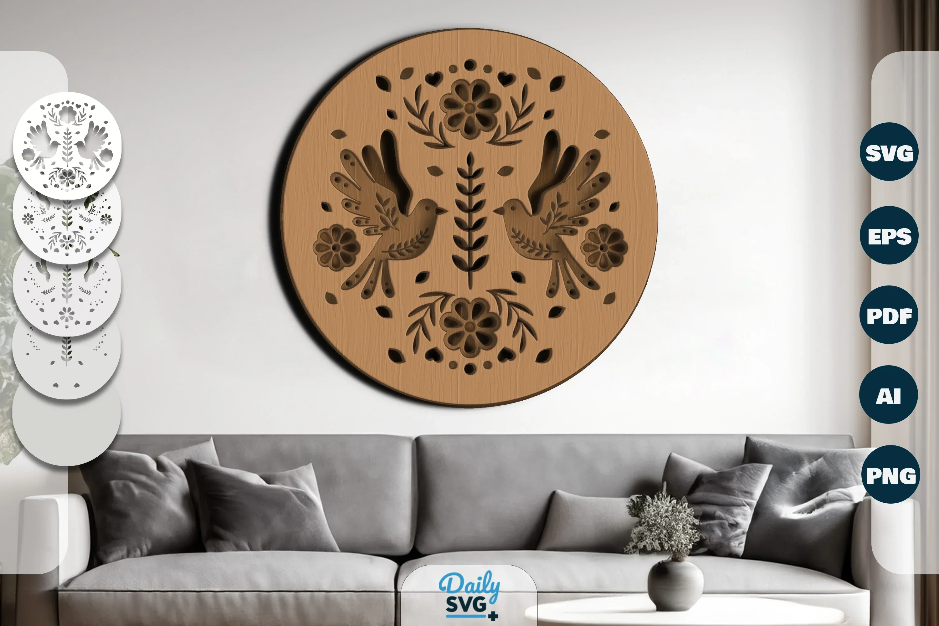 Bird Floral Folk Art Laser Cut SVG Bundle