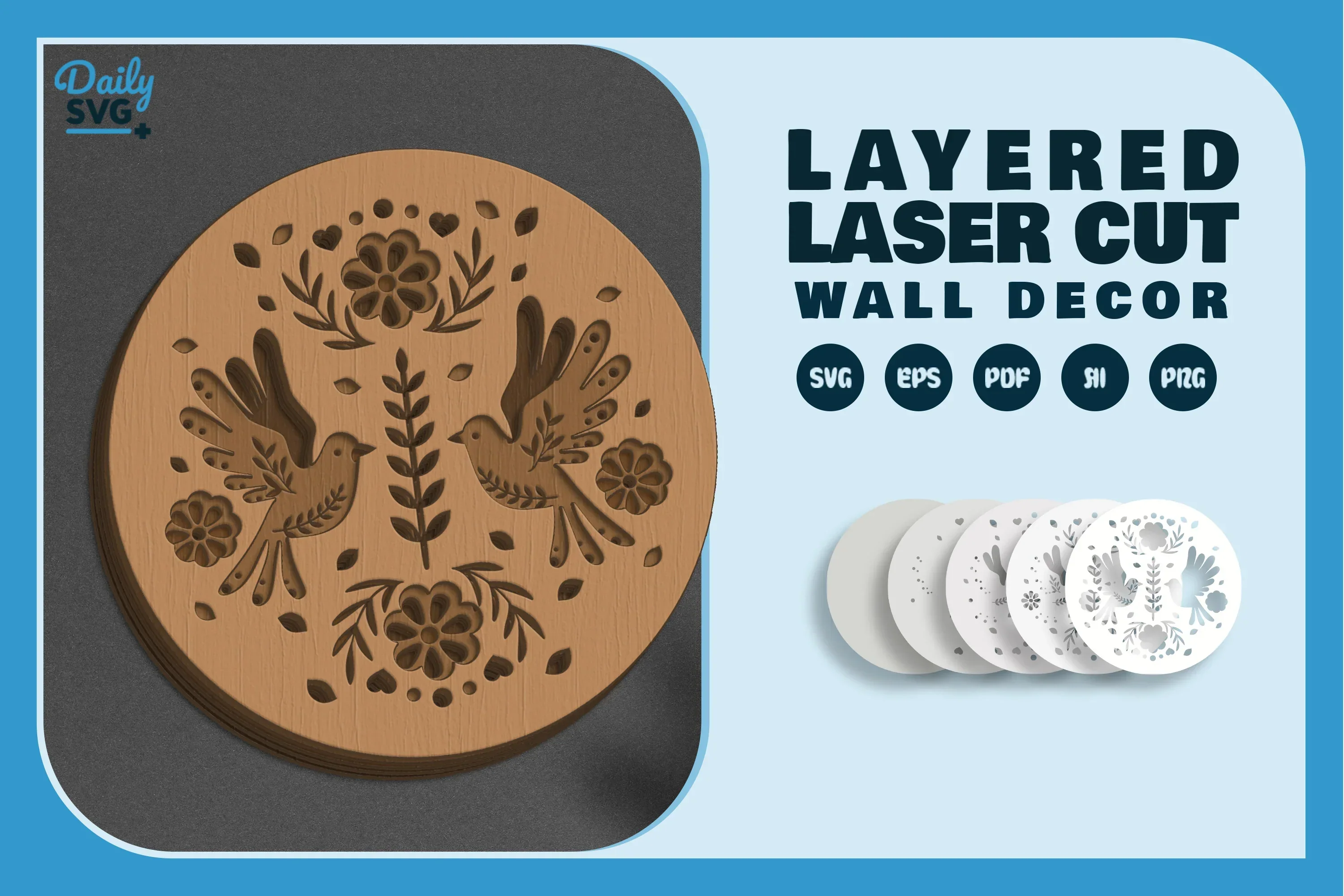 Bird Floral Folk Art Laser Cut SVG Bundle - Image 2