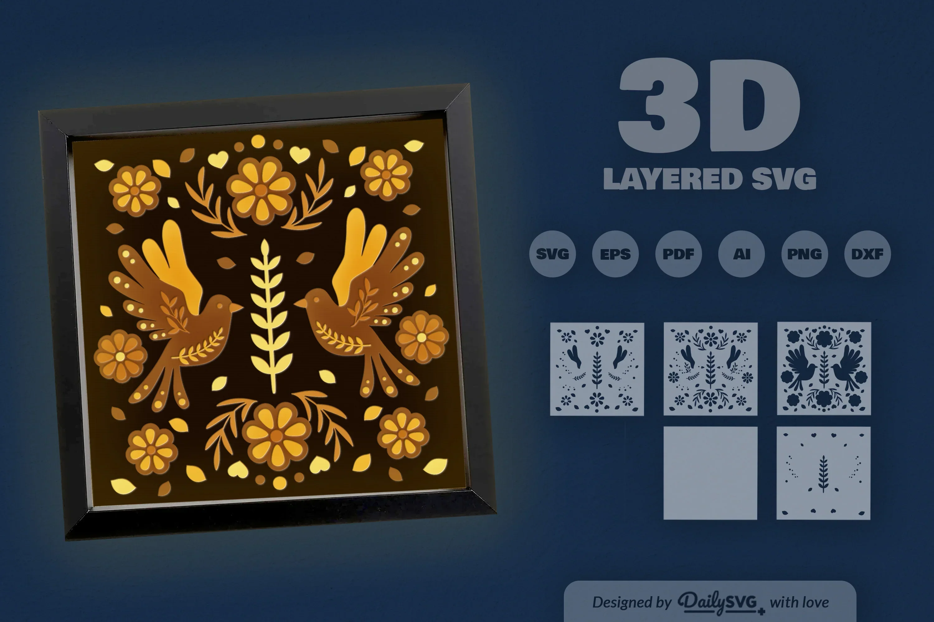 Bird Floral Folk Art Papercut SVG Bundle - Image 3