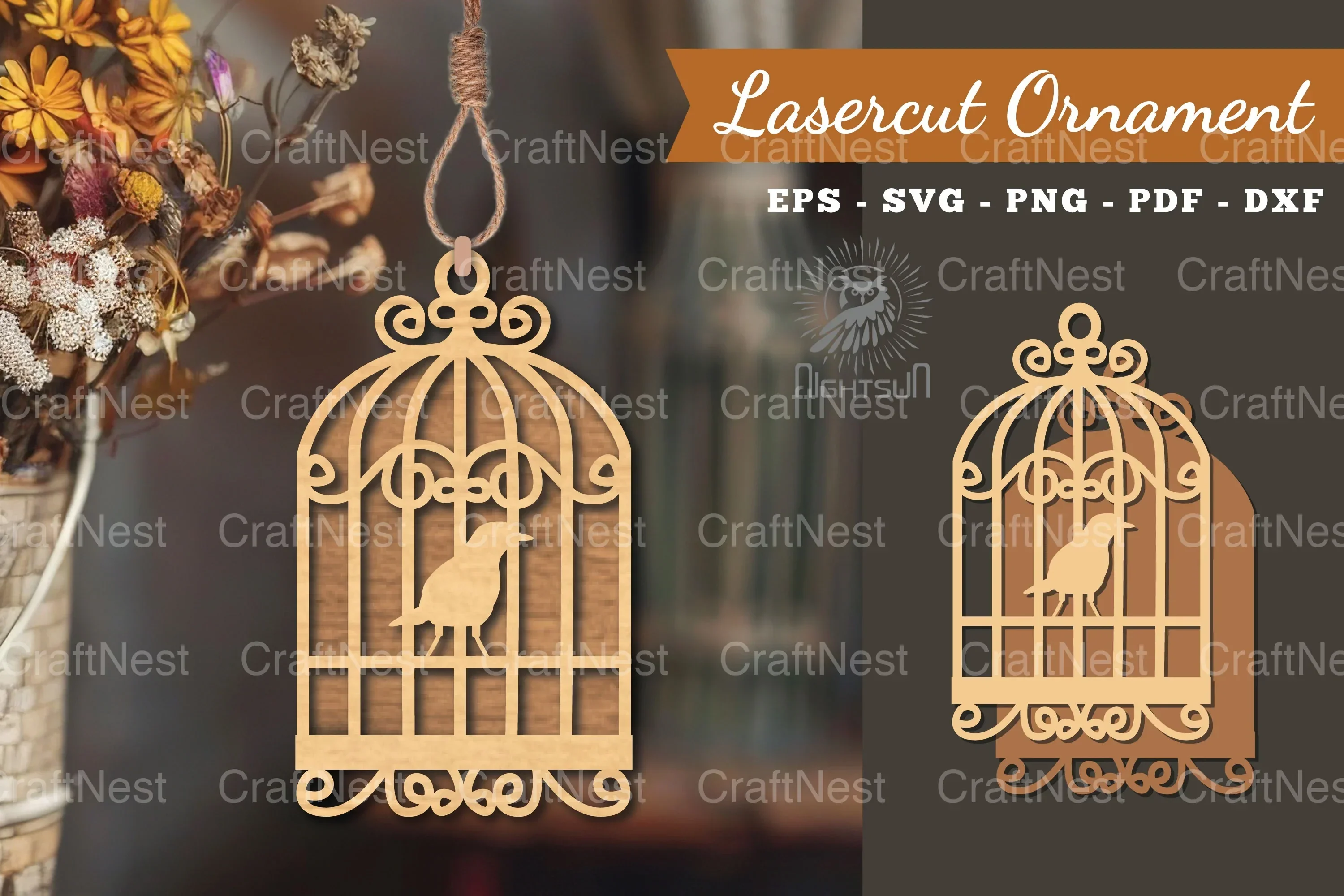 Bird in a Cage Laser Cut Ornament Design