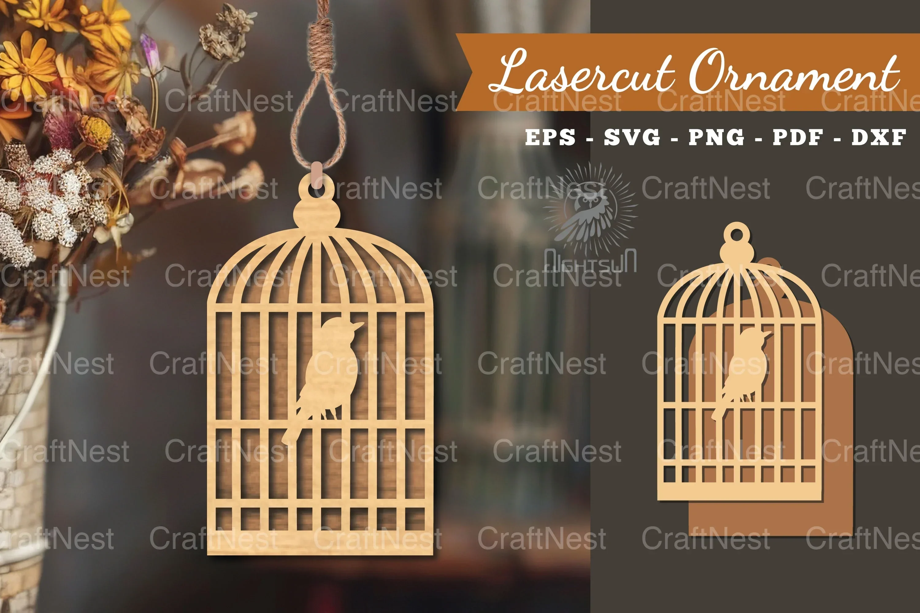 Bird in a Cage Laser Cut Ornament Design Bundle