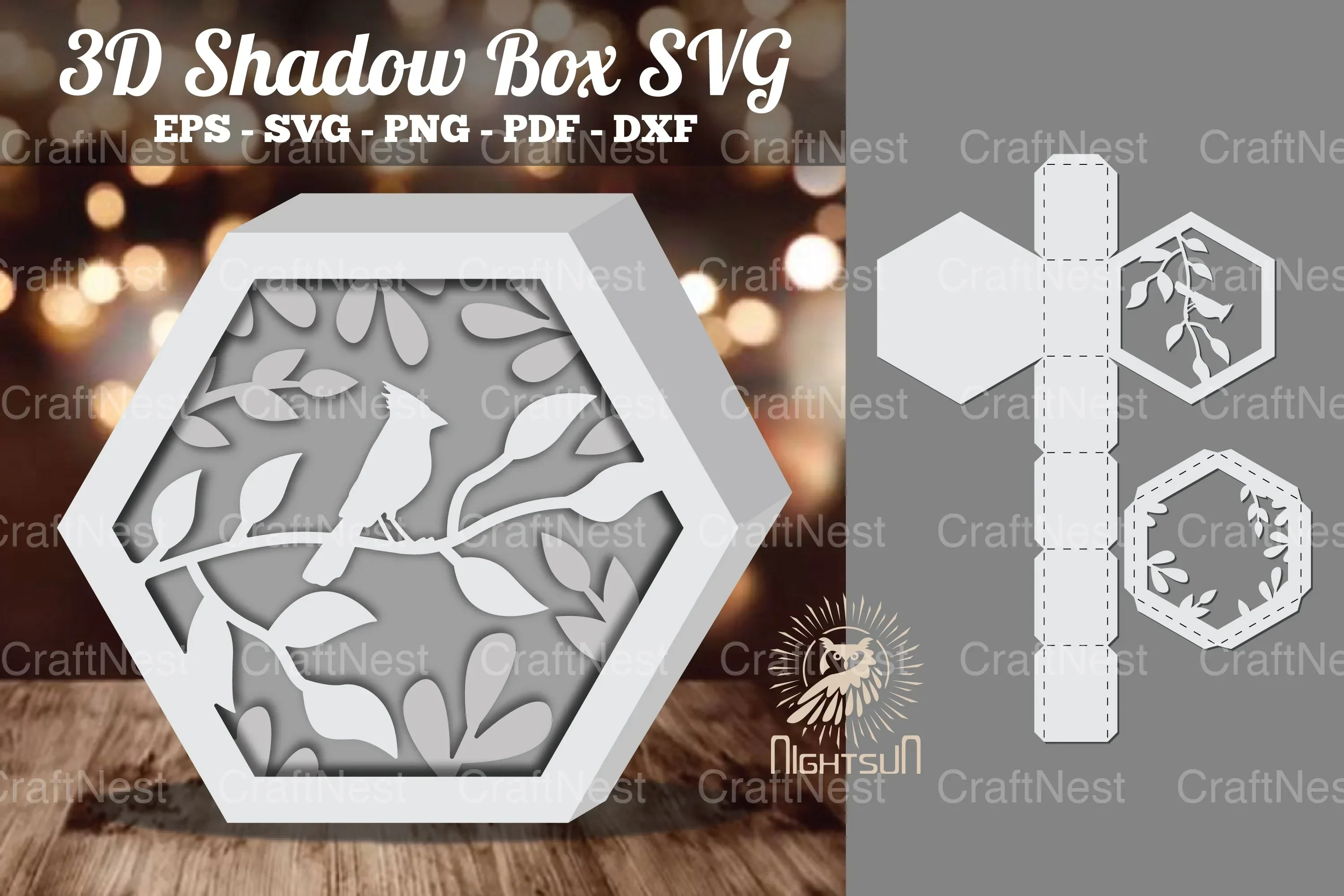 Birds Hexagon Shadow Box Clipart Bundle