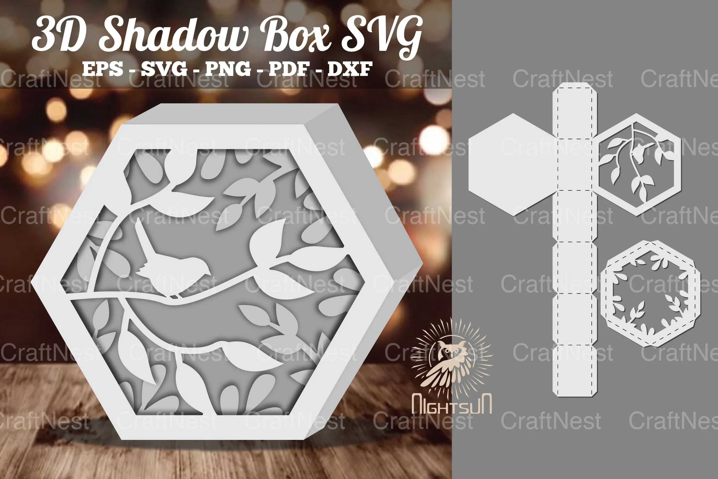 Birds Hexagon Shadow Box Clipart Bundle