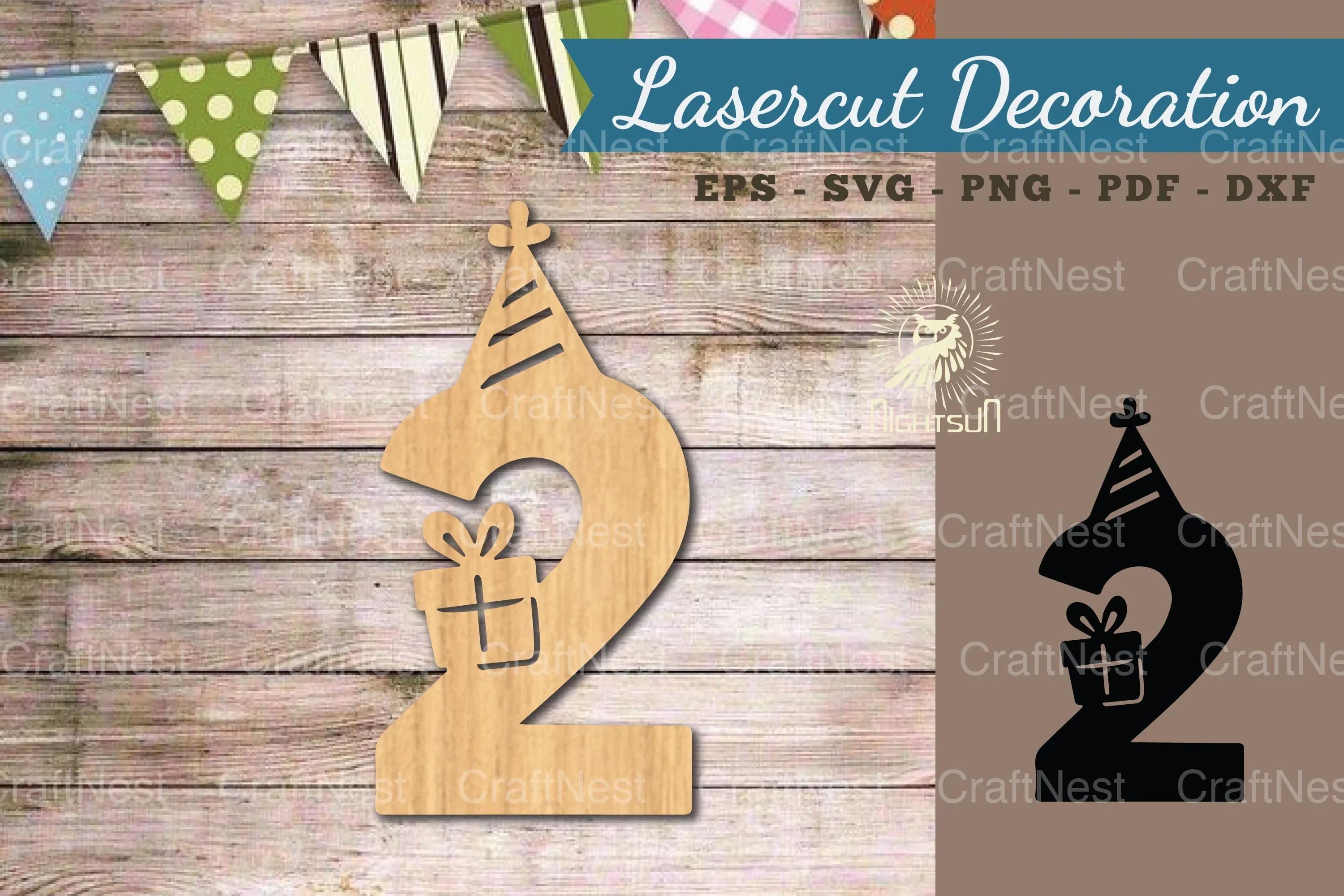Birthday Number Two Lasercut Decoration Clipart Bundle