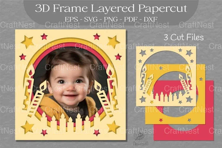 Birthday Photo Frame Layered Paper Cut Clipart Bundle