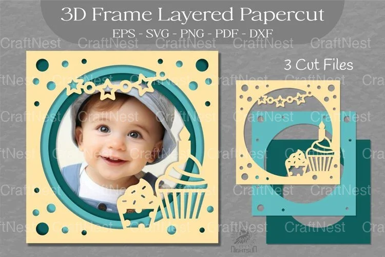 Birthday Photo Frame Layered Paper Cut Clipart Bundle
