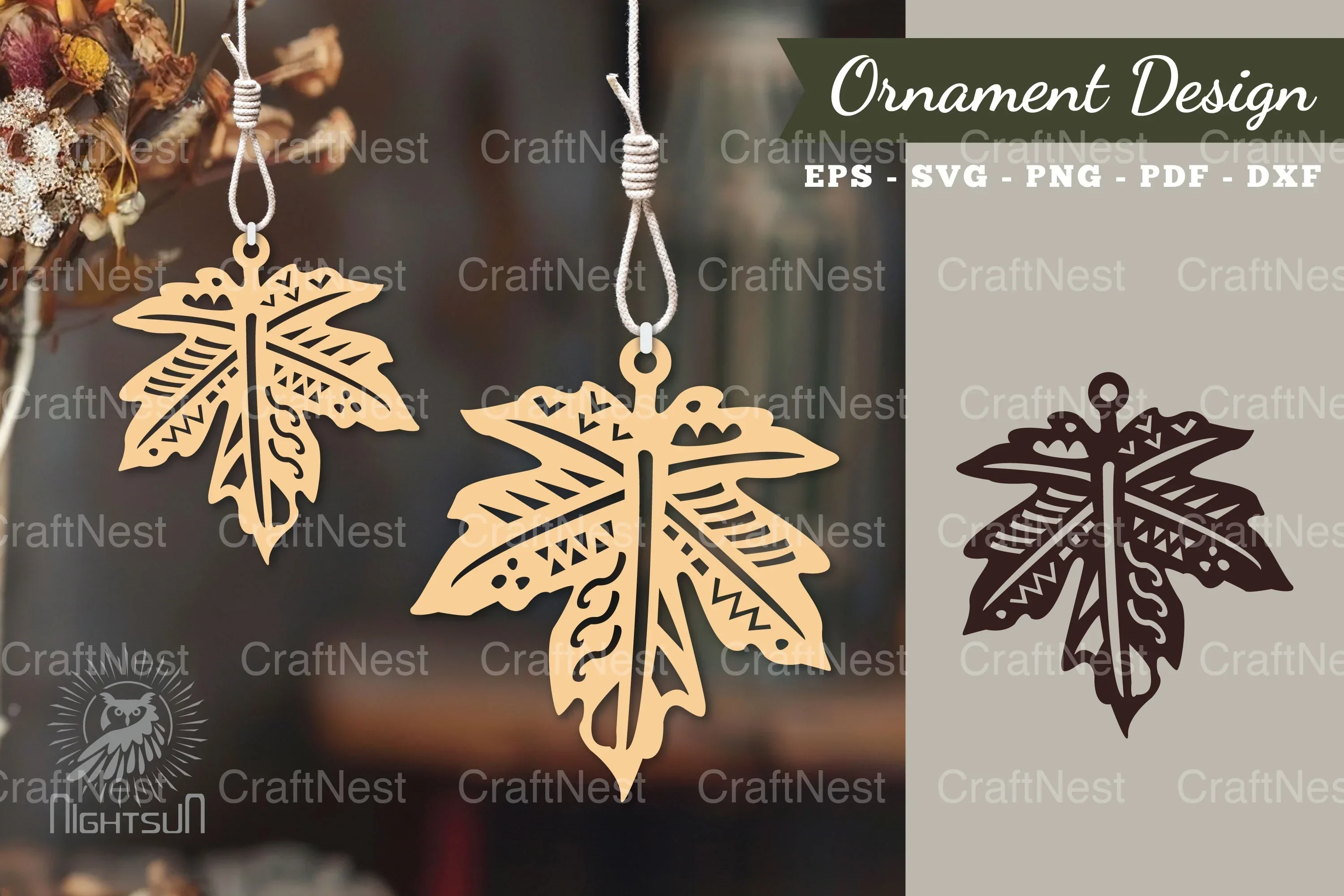 Boho Leaves Laser Cut Ornament Clipart Bundle