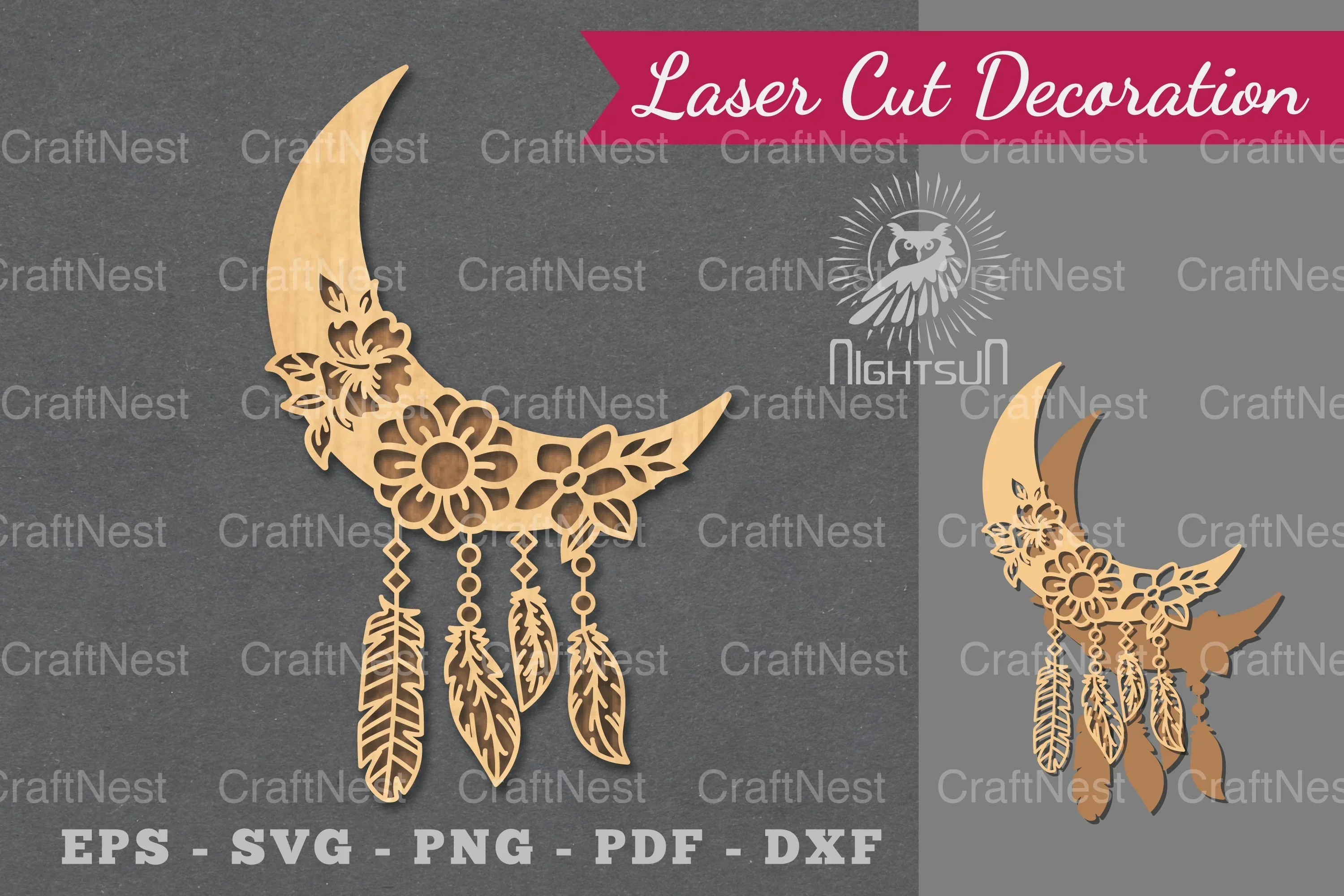 Boho Moon Laser Cut Decoration Clipart Bundle