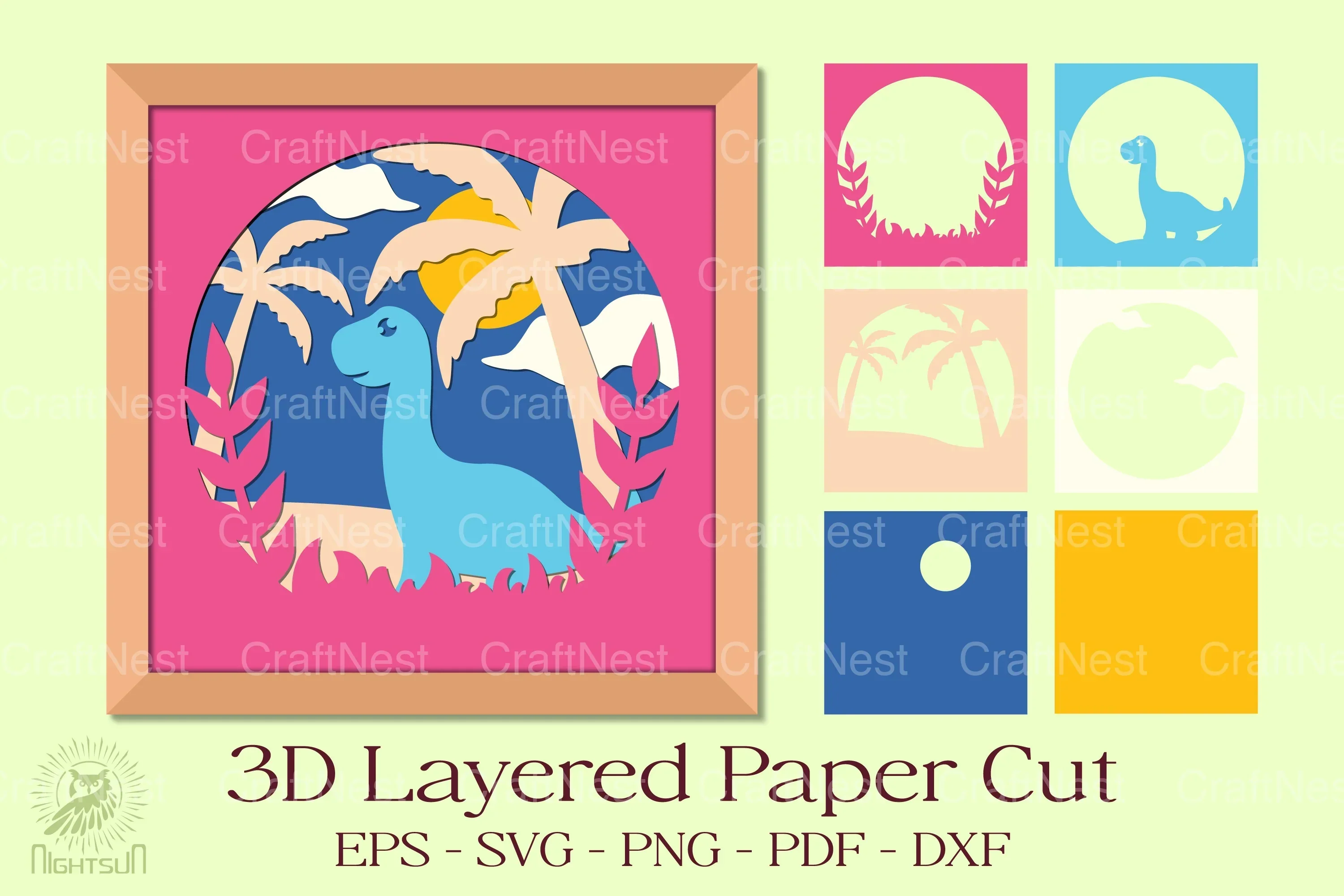 Brontosaurus 3D Layered Papercut Clipart Bundle - Image 3