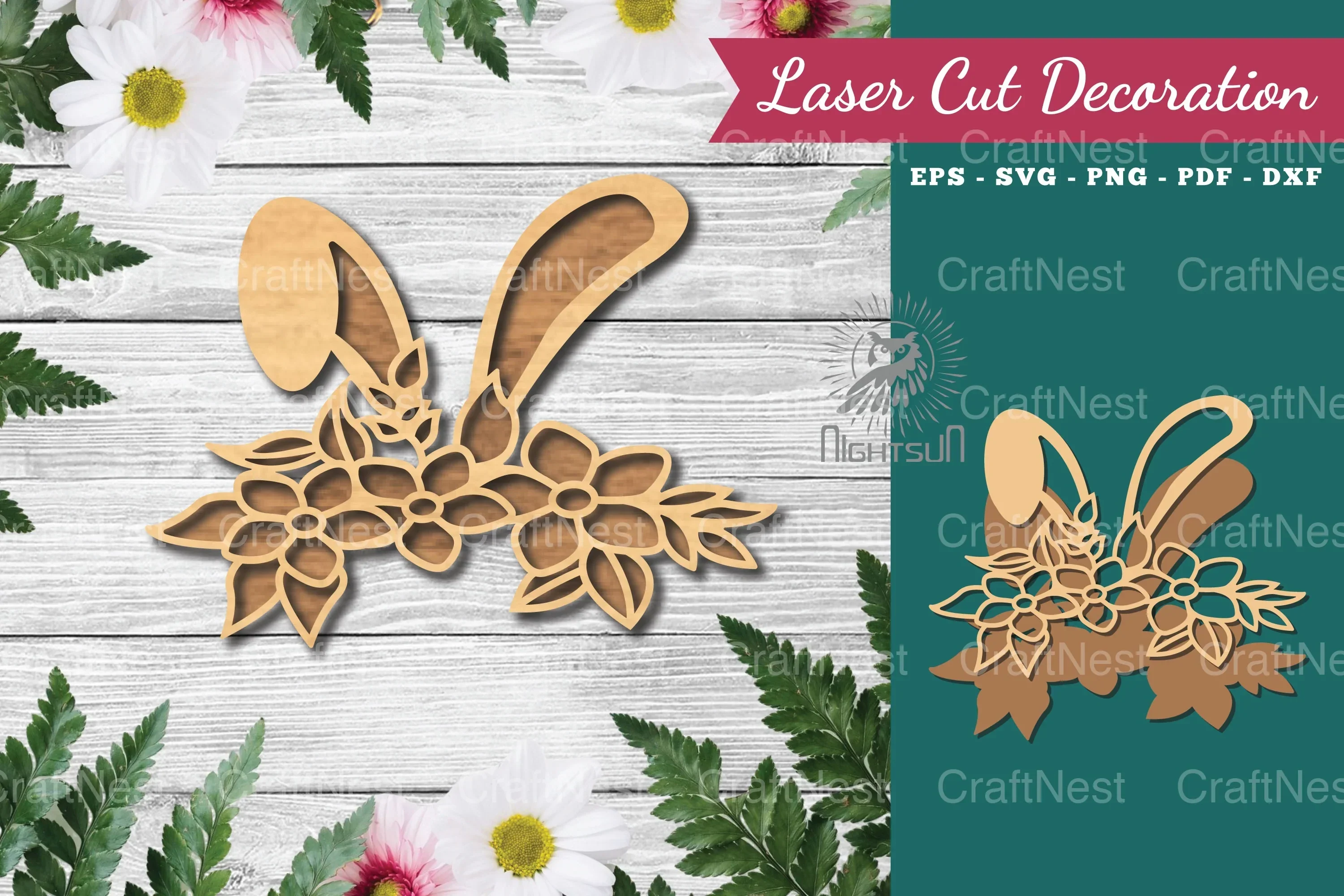Bunny Flowers Laser Cut Decoration Clipart Bundle
