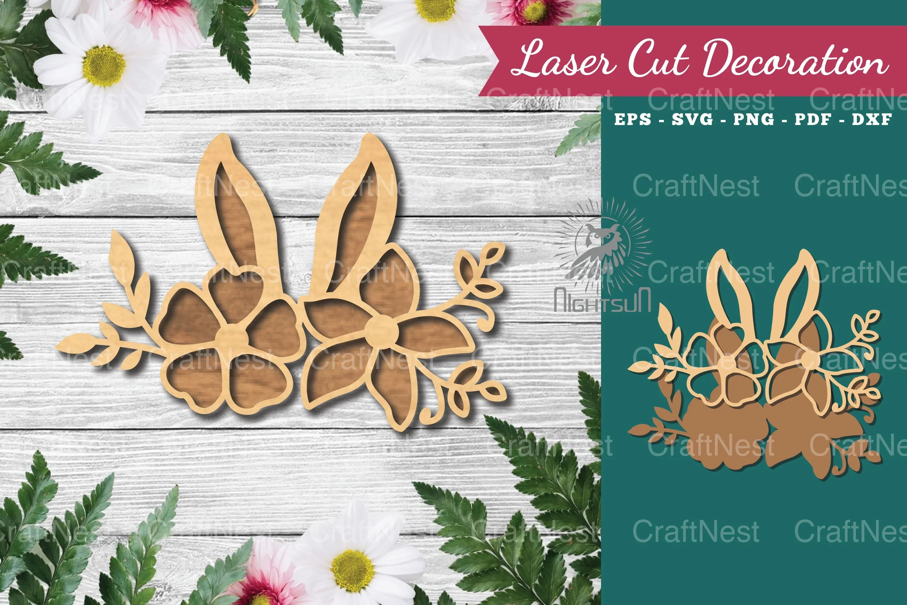 Bunny Flowers Laser Cut Decoration Clipart Bundle