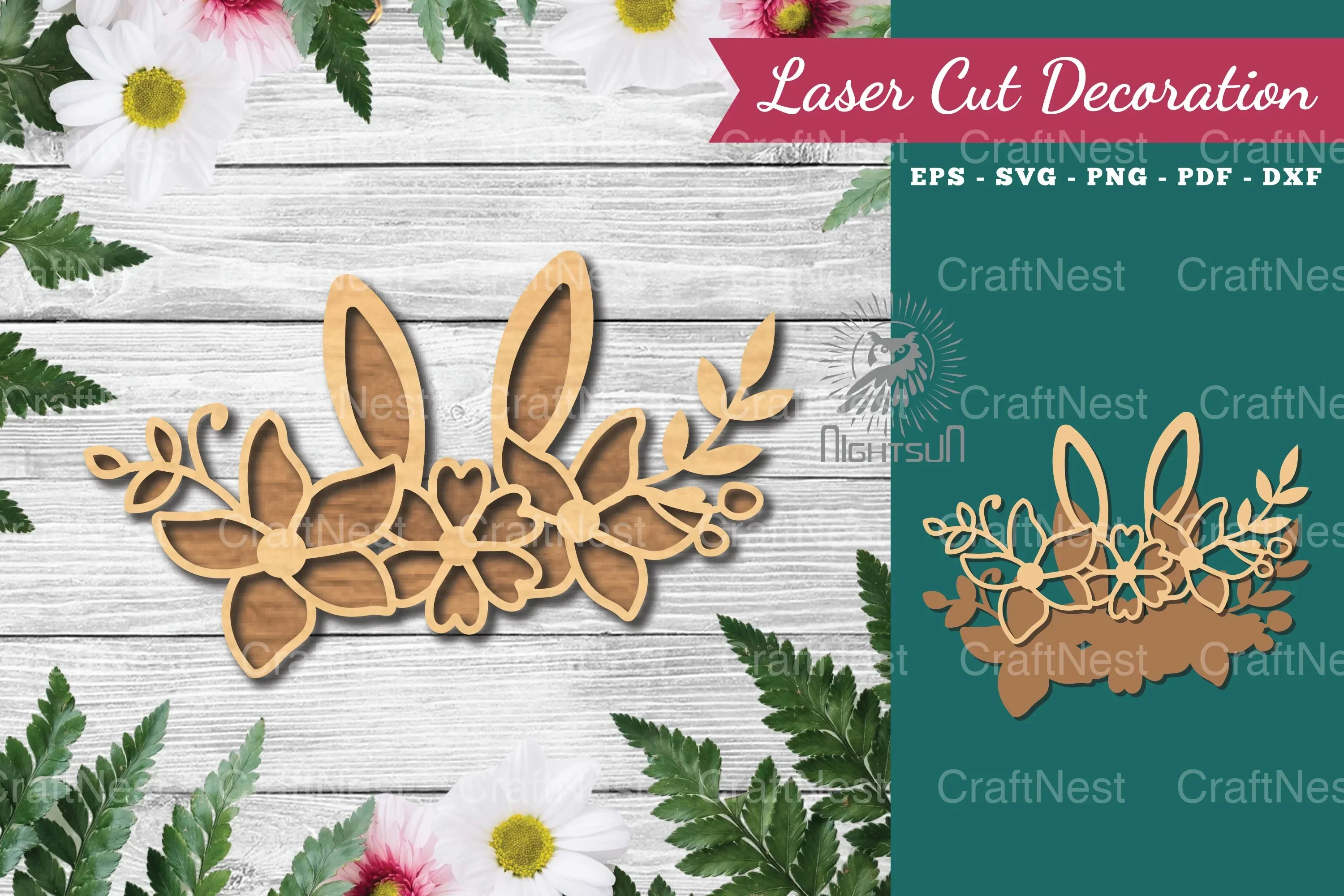 Bunny Flowers Laser Cut Decoration Clipart Bundle