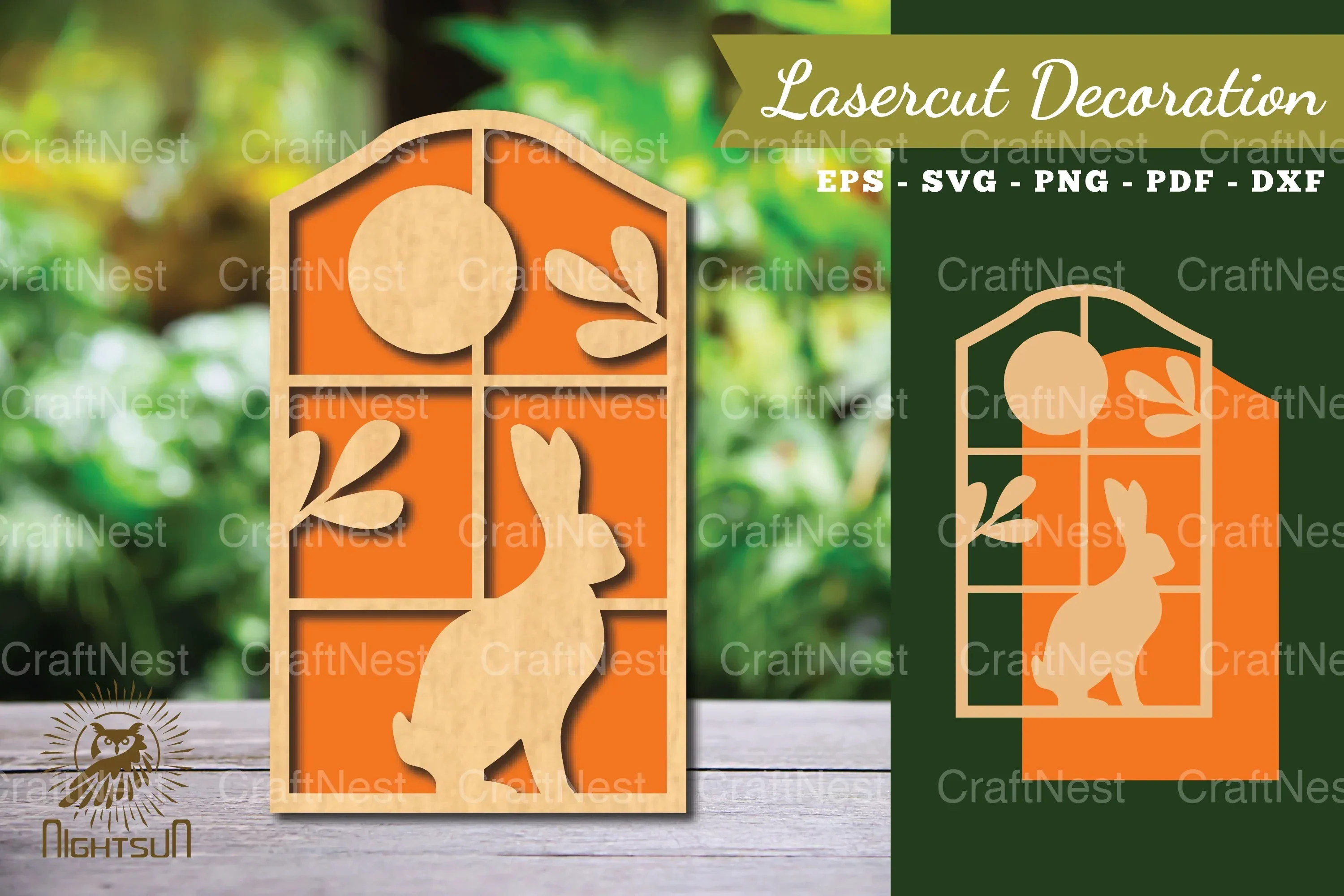 Bunny in the Window Laser Cut Decoration Clipart