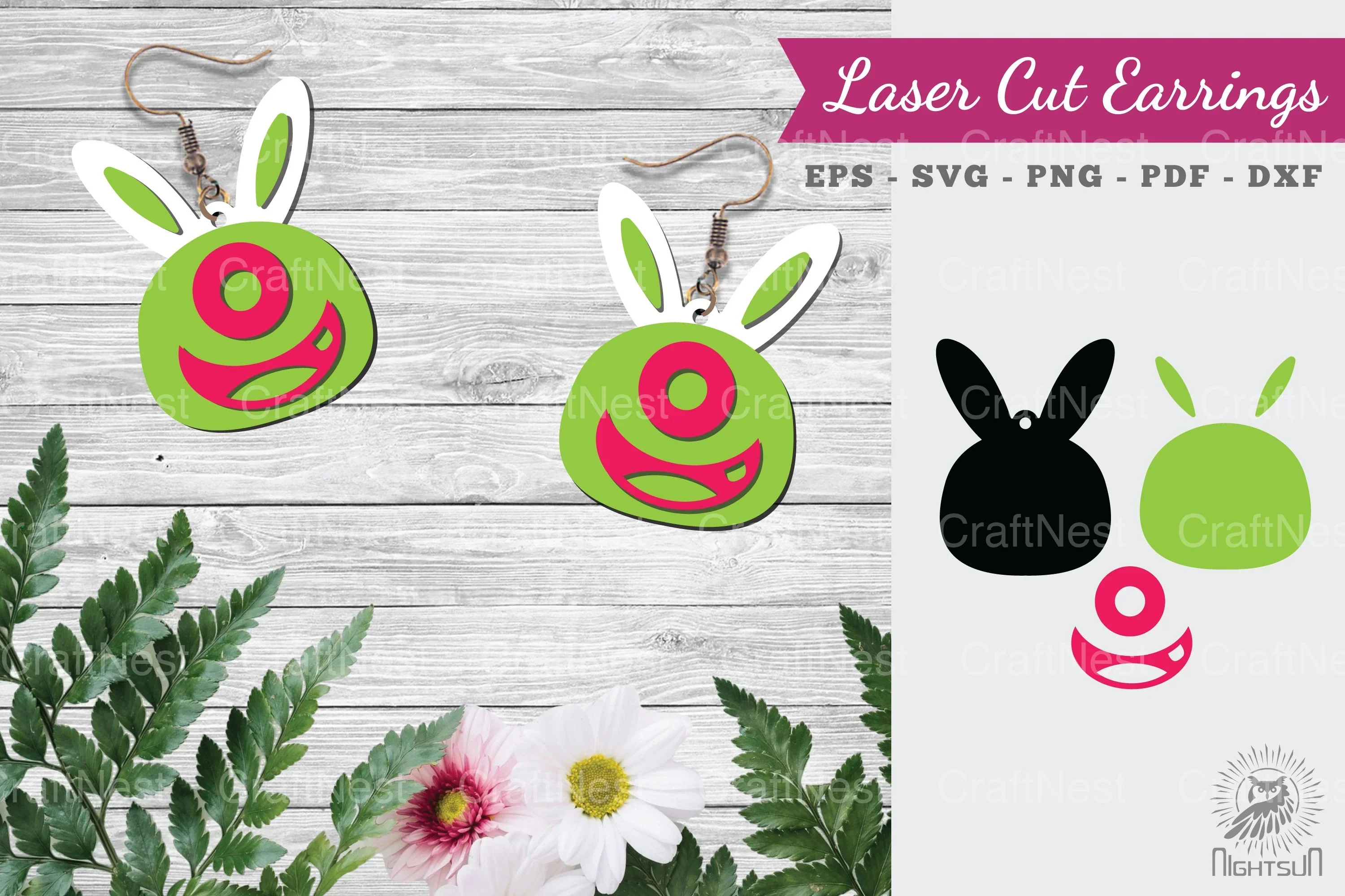 Bunny Monster Laser Cut Earrings Design Bundle