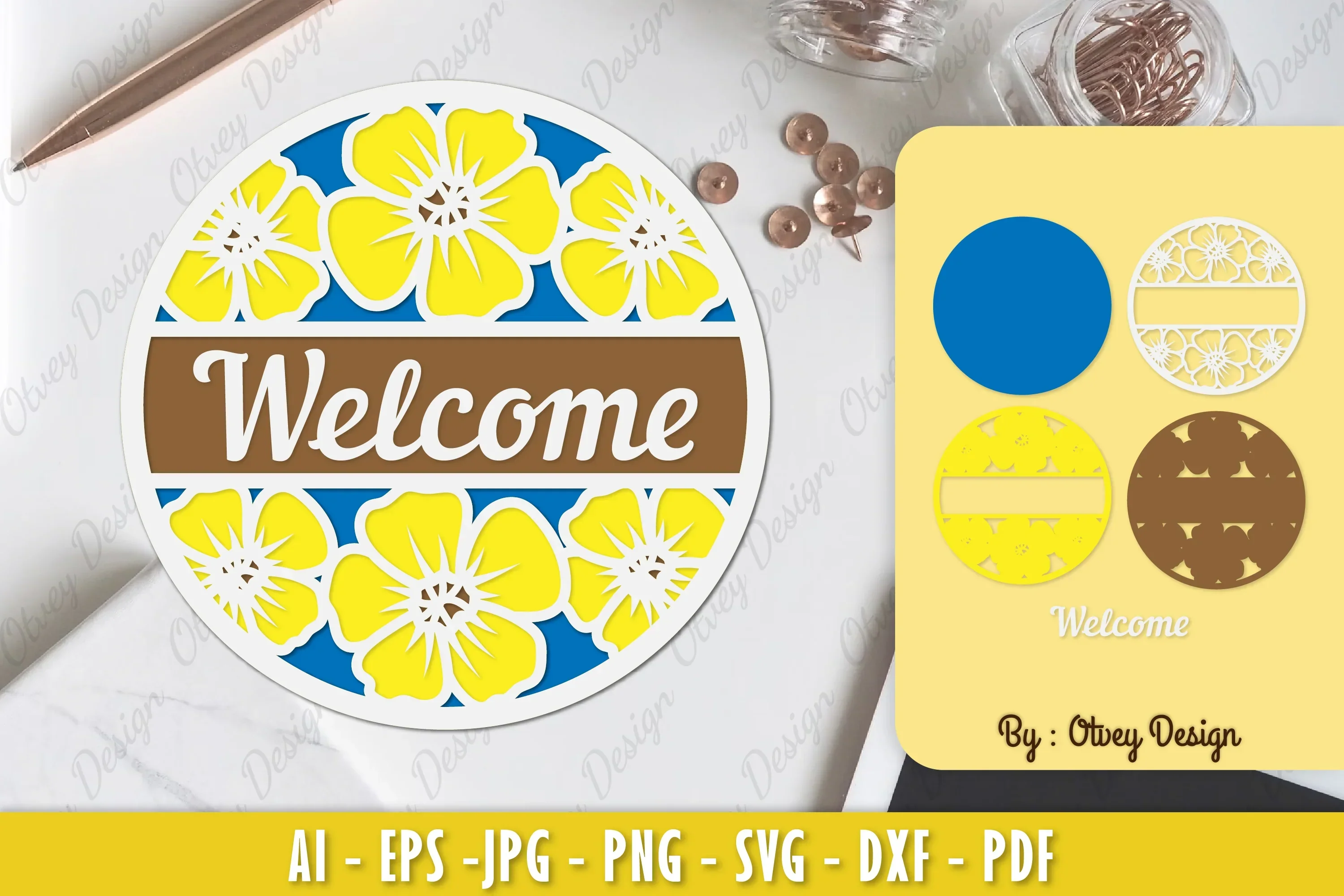 Buttercup Flower Welcome Sign Layered Lasercut SVG Bundle