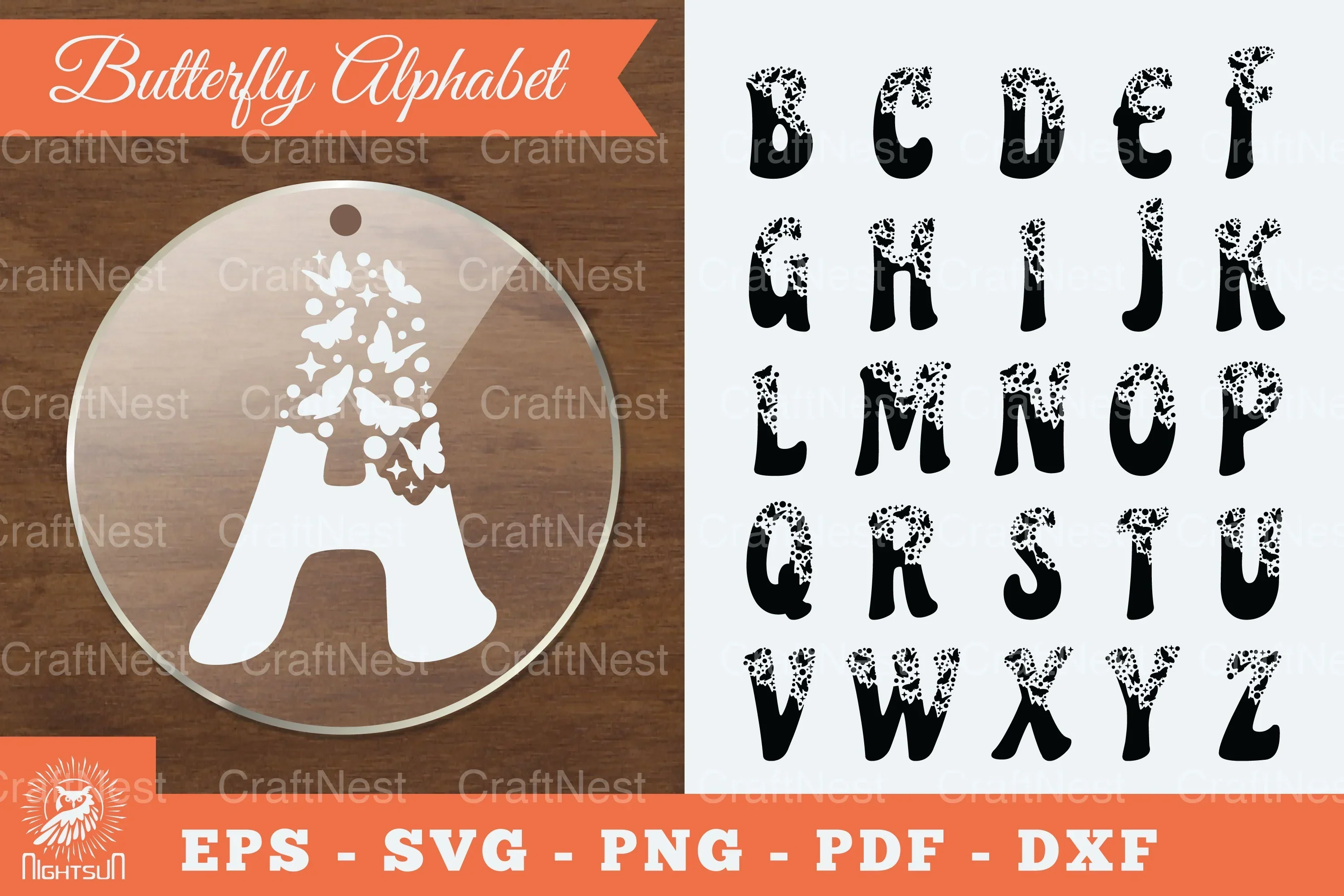 Butterfly Alphabet Silhouette Clipart Bundle