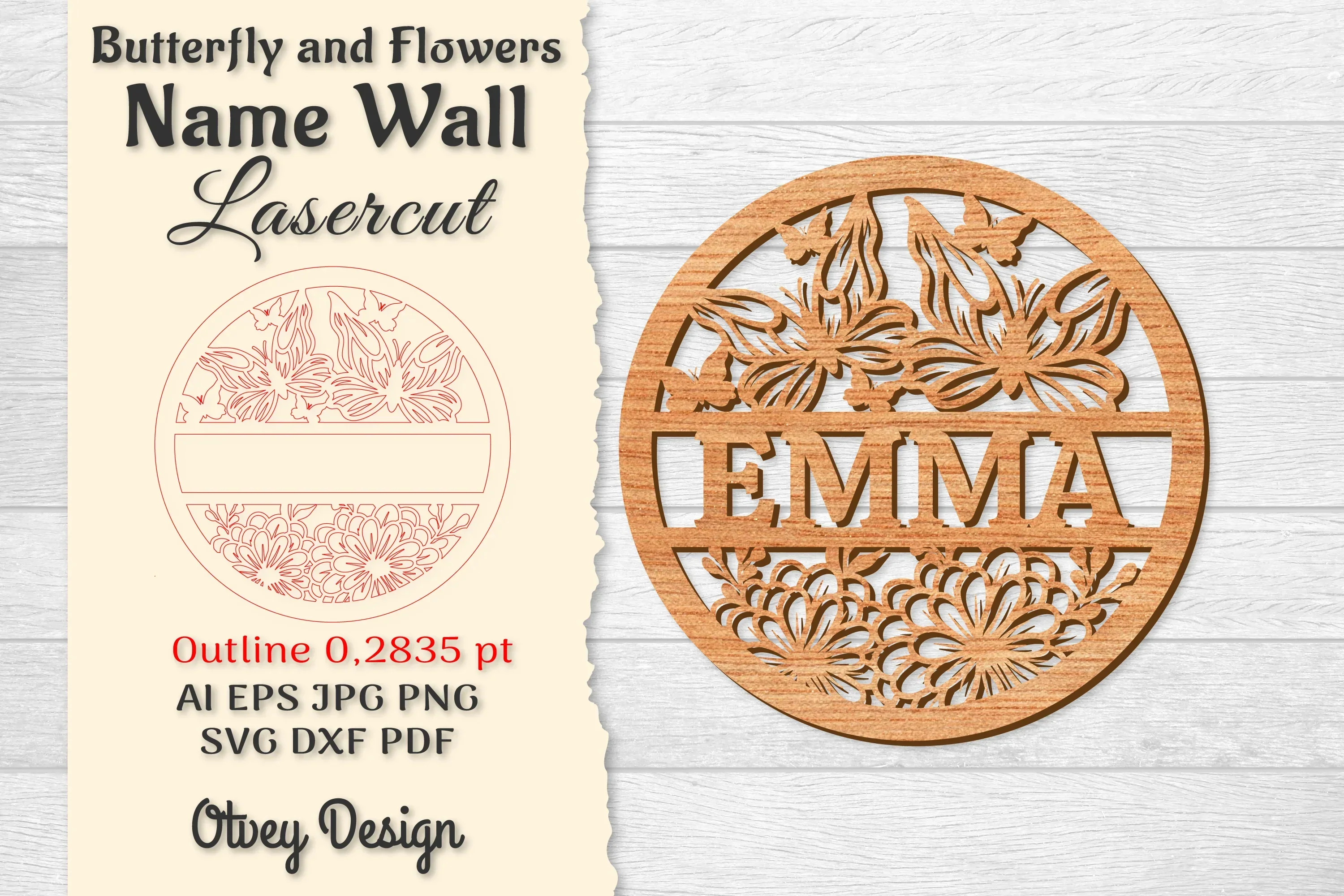 Butterfly and Flowers Name Wall Art Sign SVG Bundle