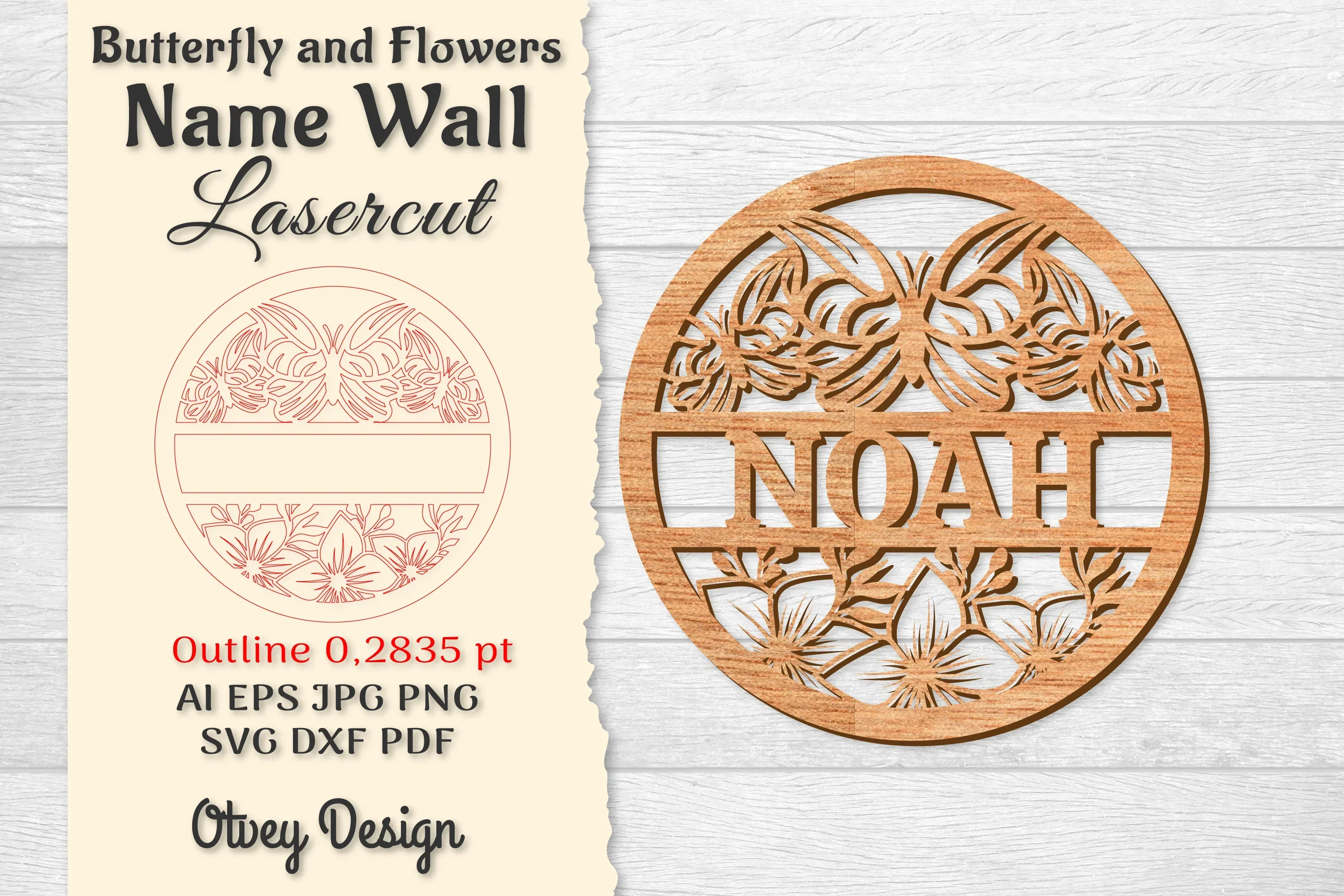 Butterfly and Flowers Name Wall Art Sign SVG Bundle