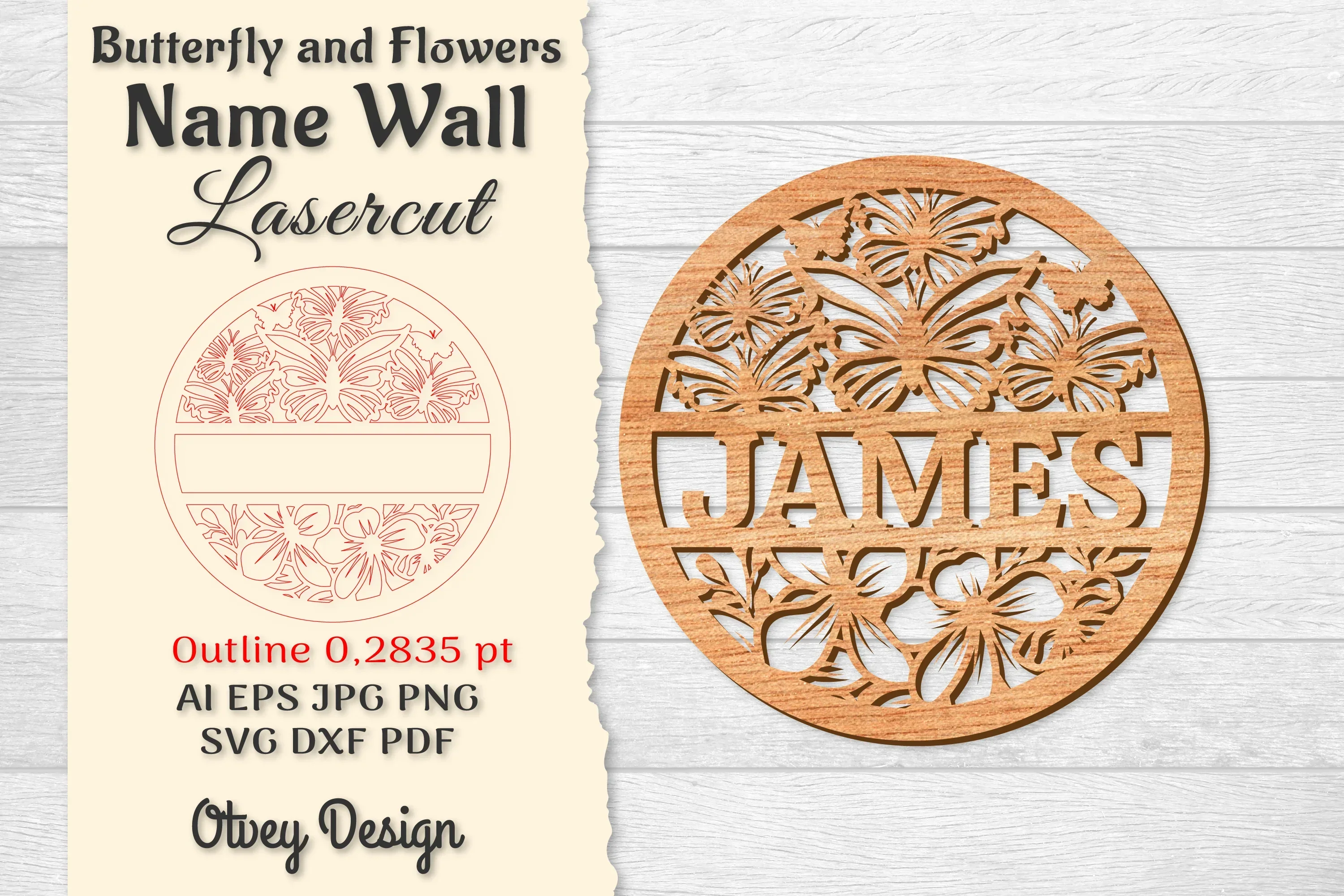 Butterfly and Flowers Name Wall Art Sign SVG Bundle