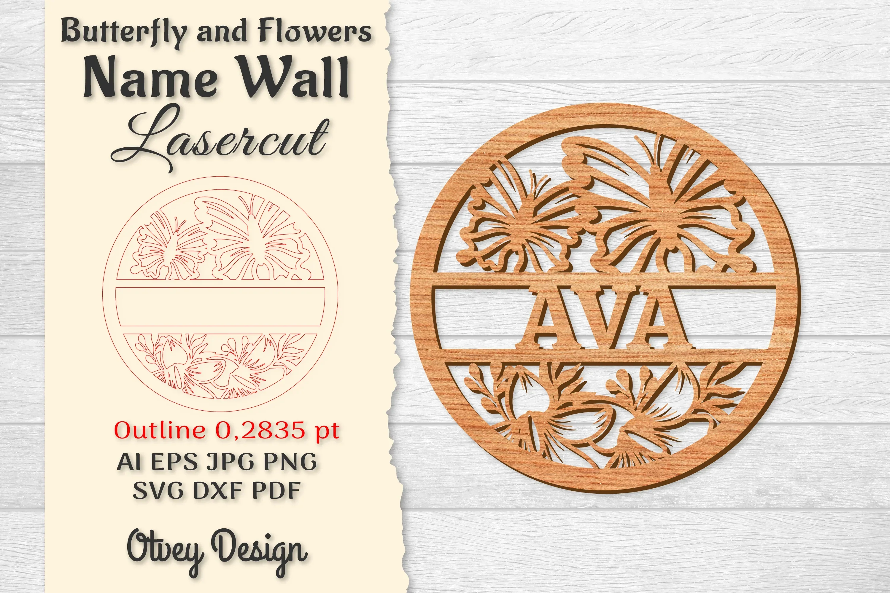 Butterfly and Flowers Name Wall Art Sign SVG Bundle