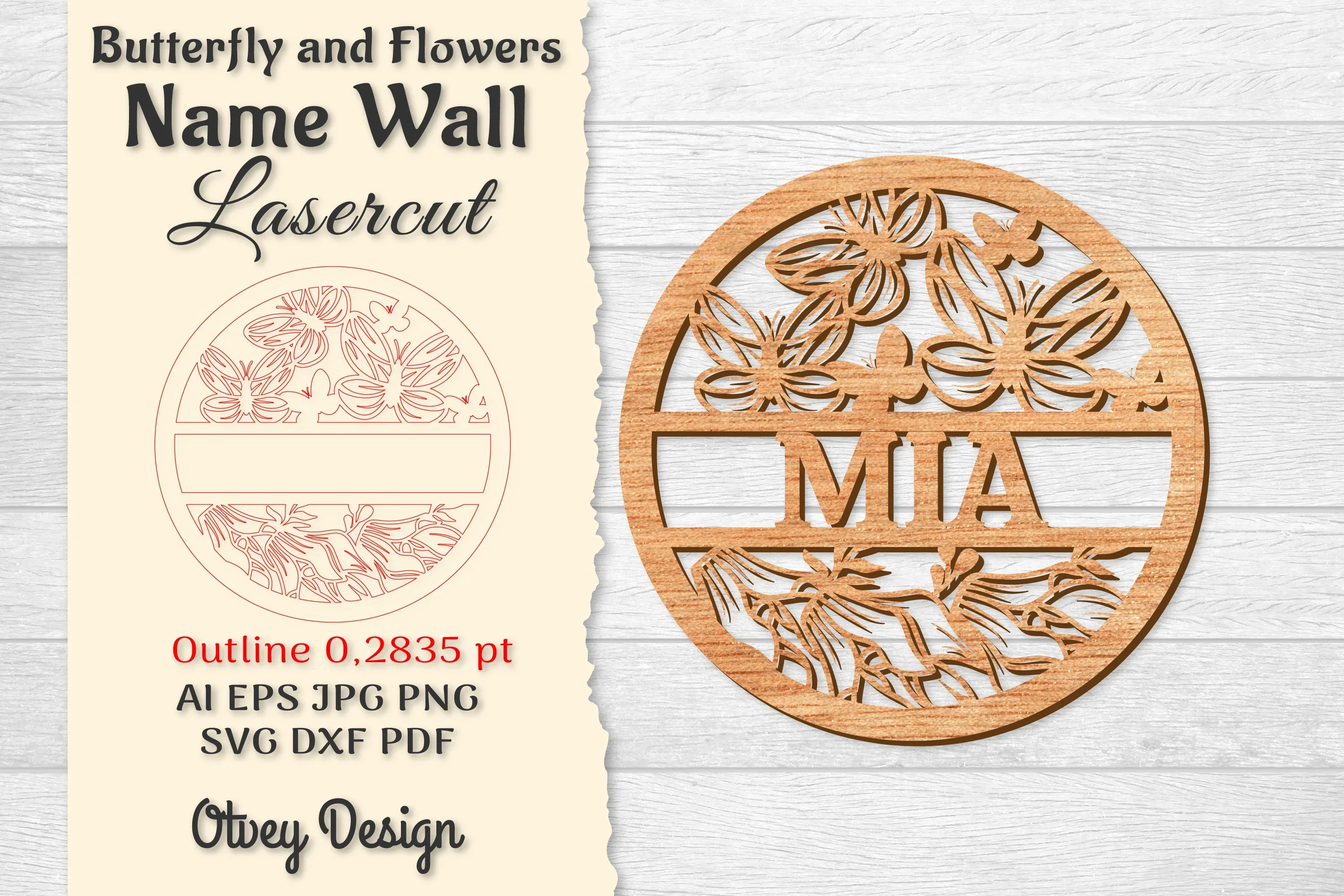 Butterfly and Flowers Name Wall Art Sign SVG Bundle