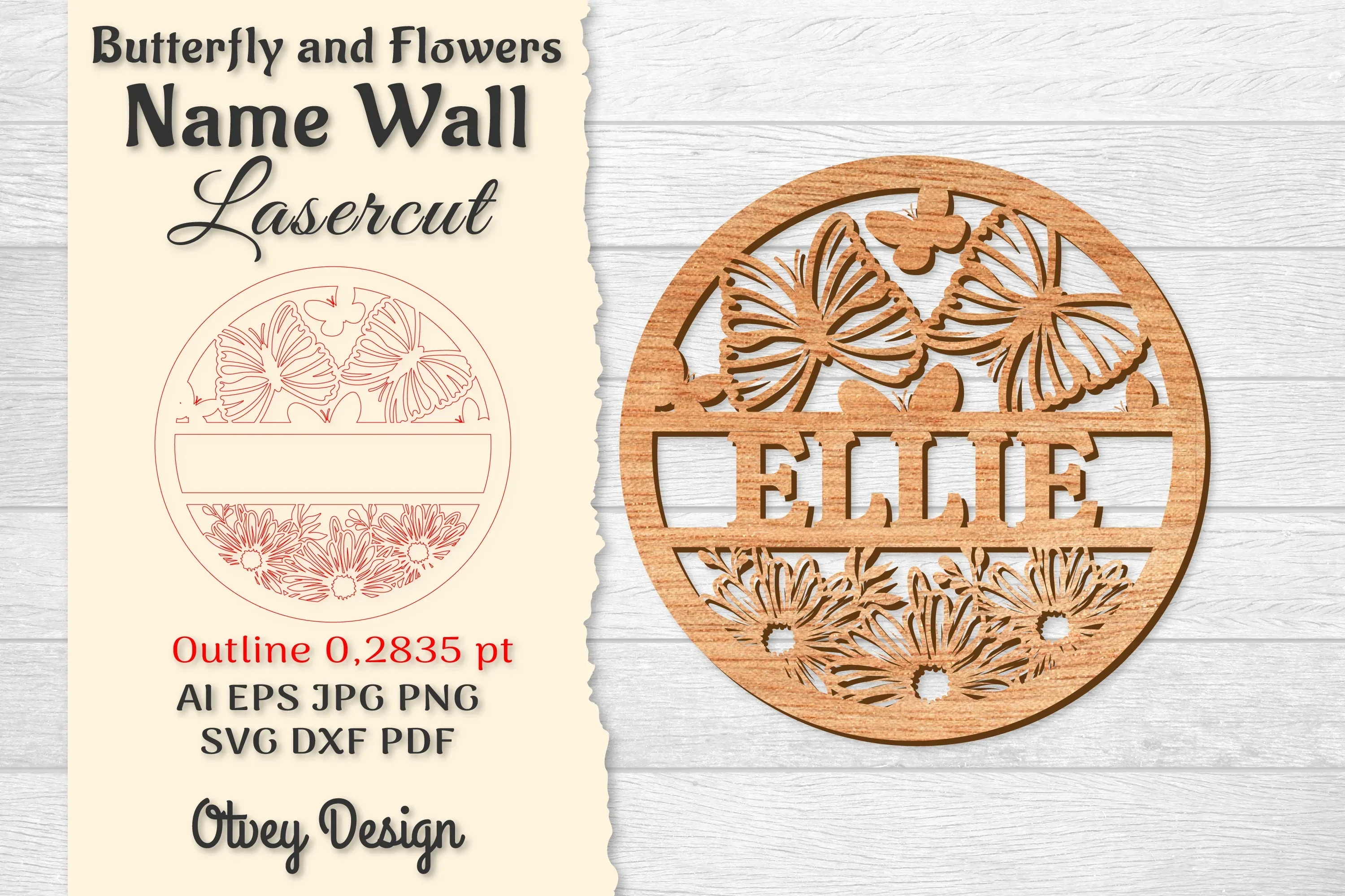 Butterfly and Flowers Name Wall Art SVG Bundle