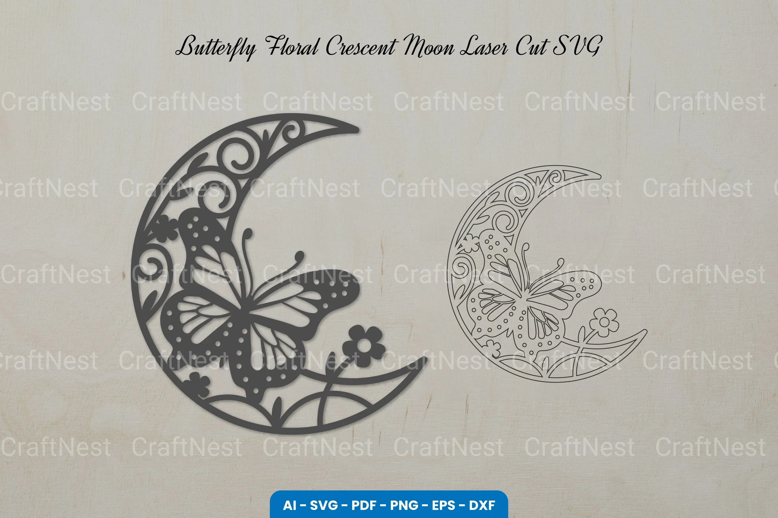 Butterfly Floral Crescent Moon Laser Cut SVG Bundle