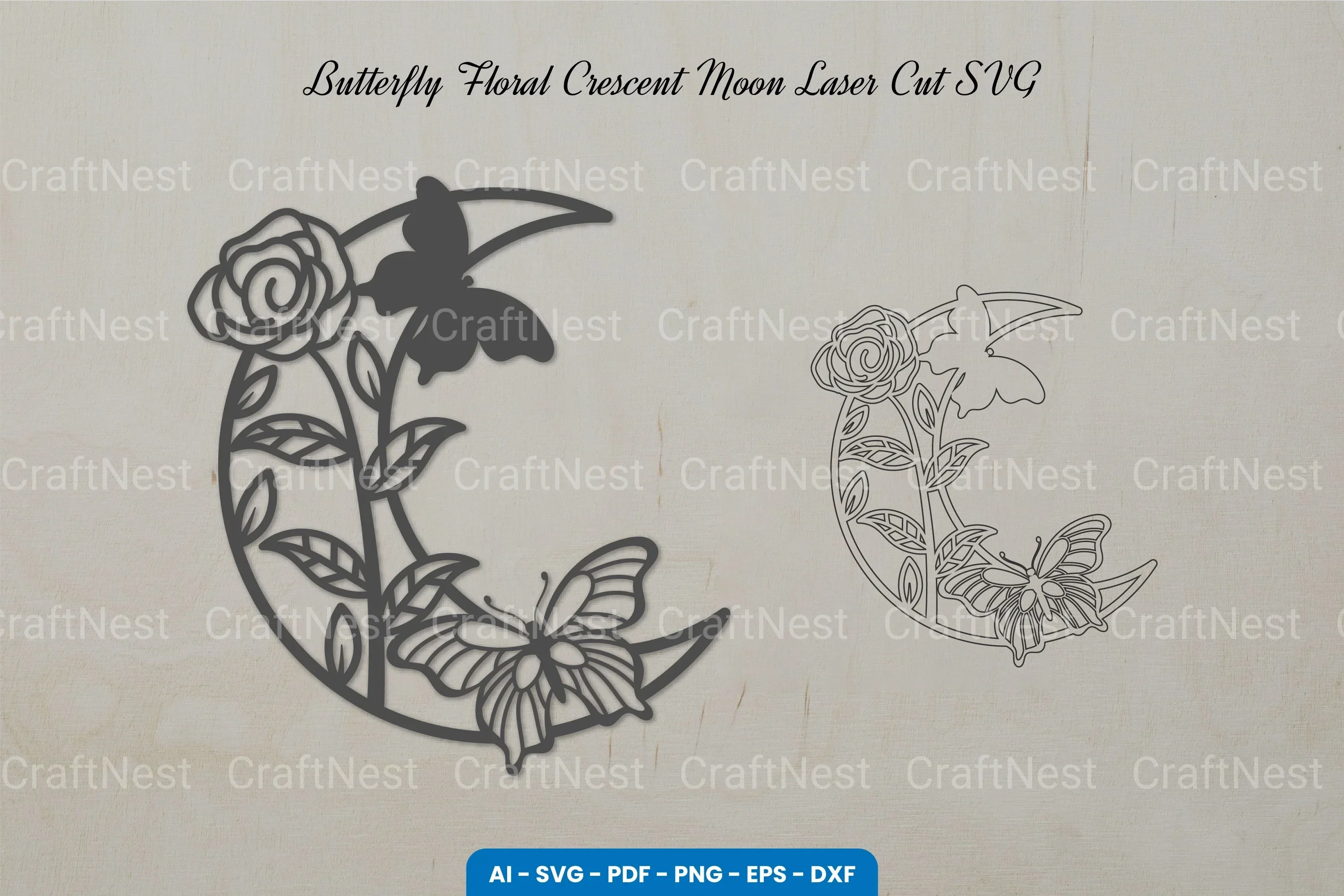 Butterfly Floral Crescent Moon Laser Cut SVG Bundle