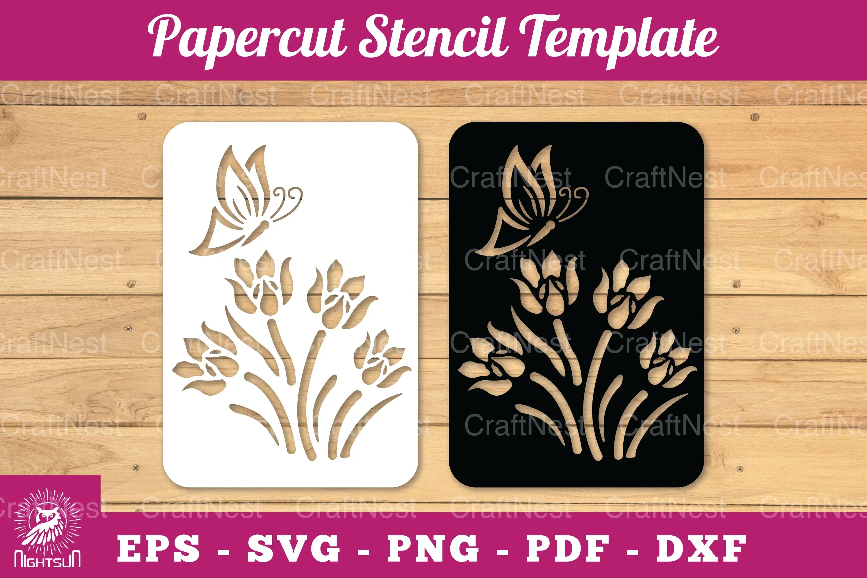Butterfly Flowers Papercut Stencil Clipart Bundle