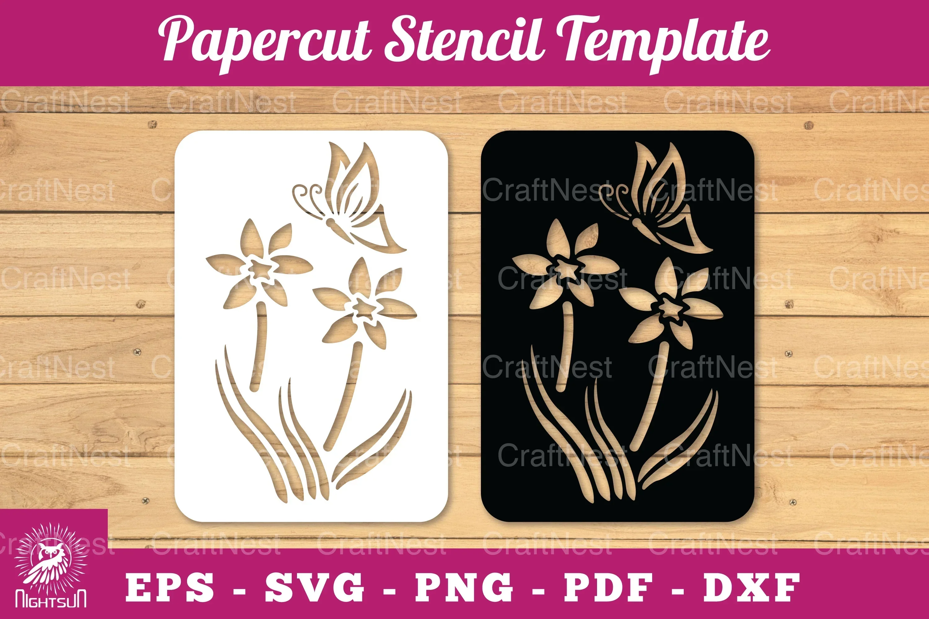Butterfly Flowers Papercut Stencil Clipart Bundle