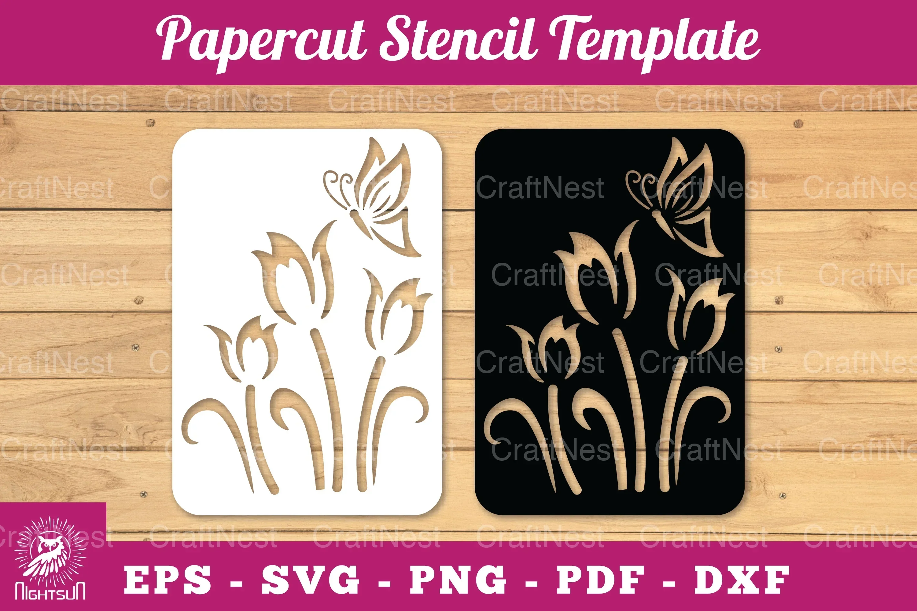 Butterfly Flowers Papercut Stencil Clipart Bundle