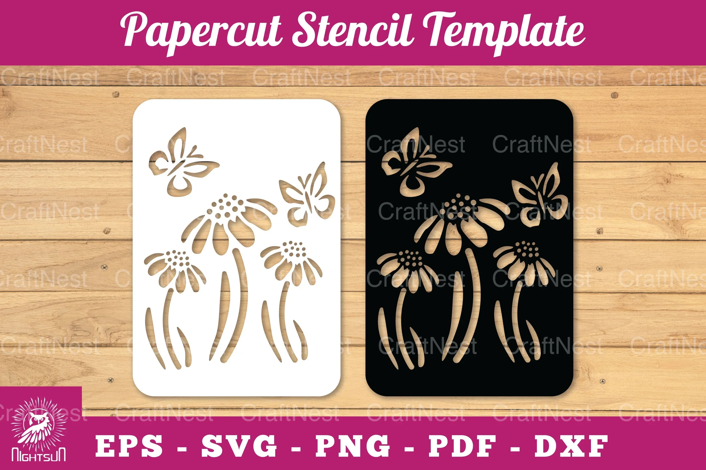 Butterfly Flowers Papercut Stencil Clipart Bundle