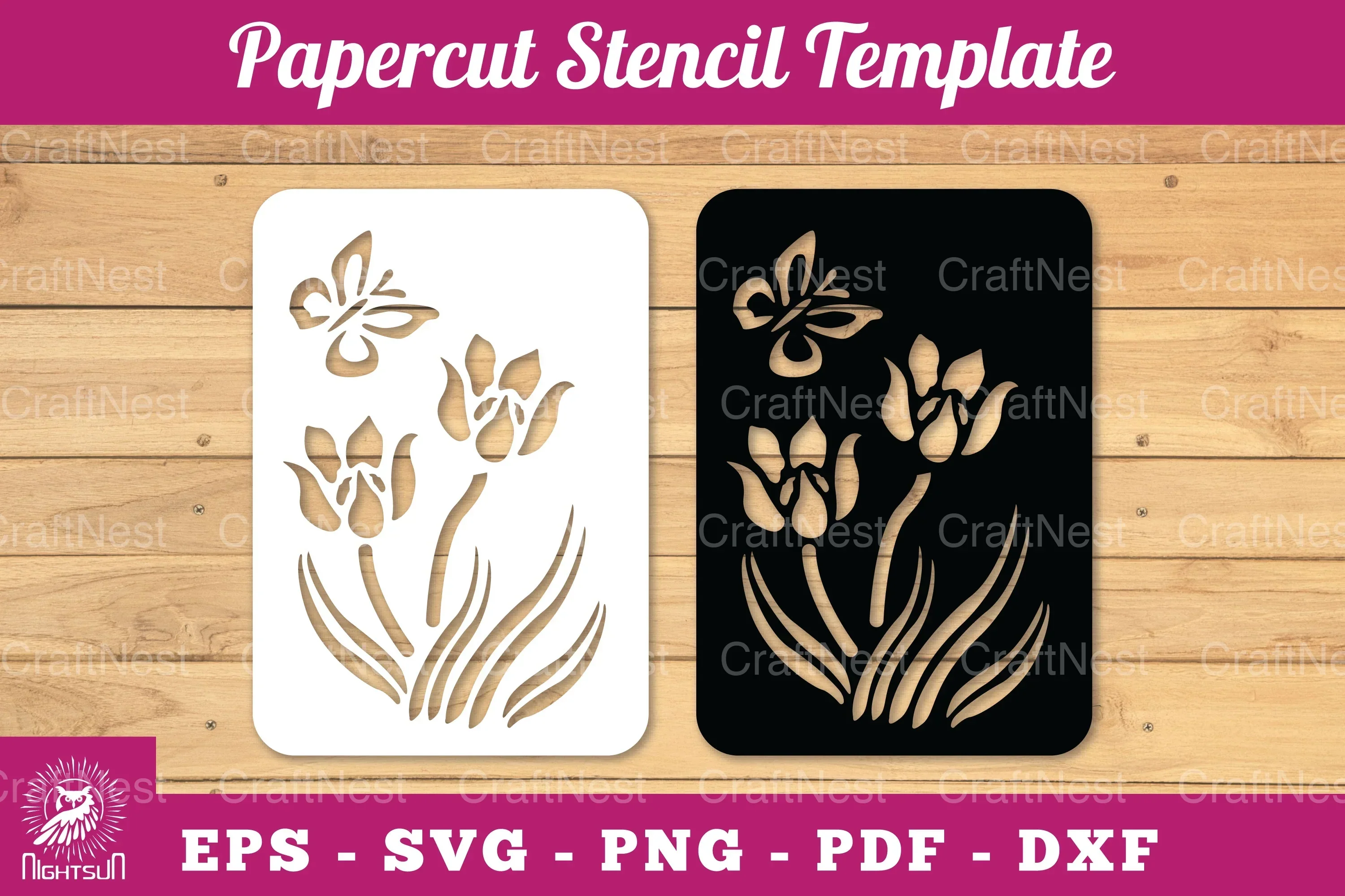 Butterfly Flowers Papercut Stencil Clipart Bundle