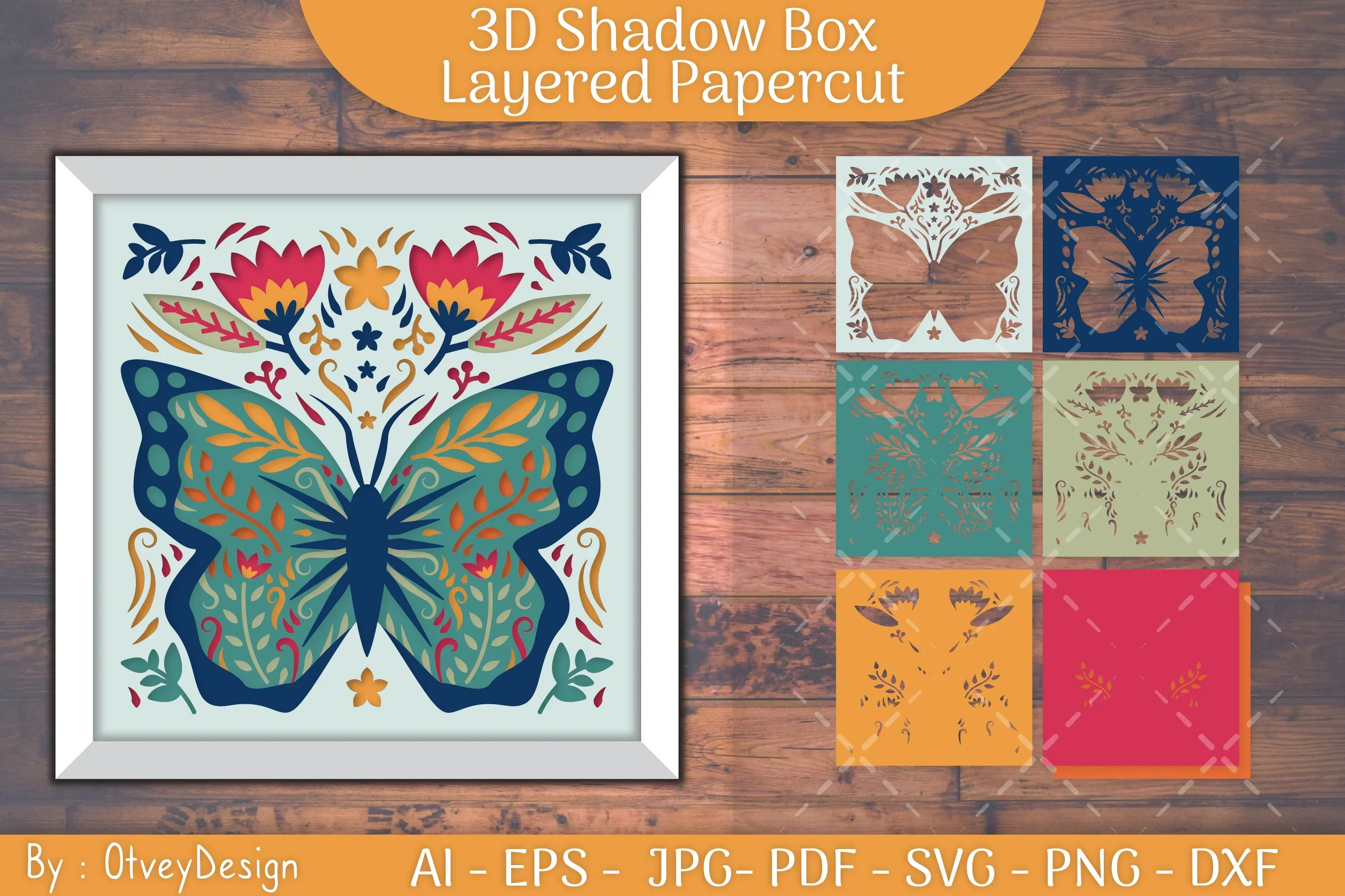 Butterfly Folk Art 3D Shadow Box SVG Bundle
