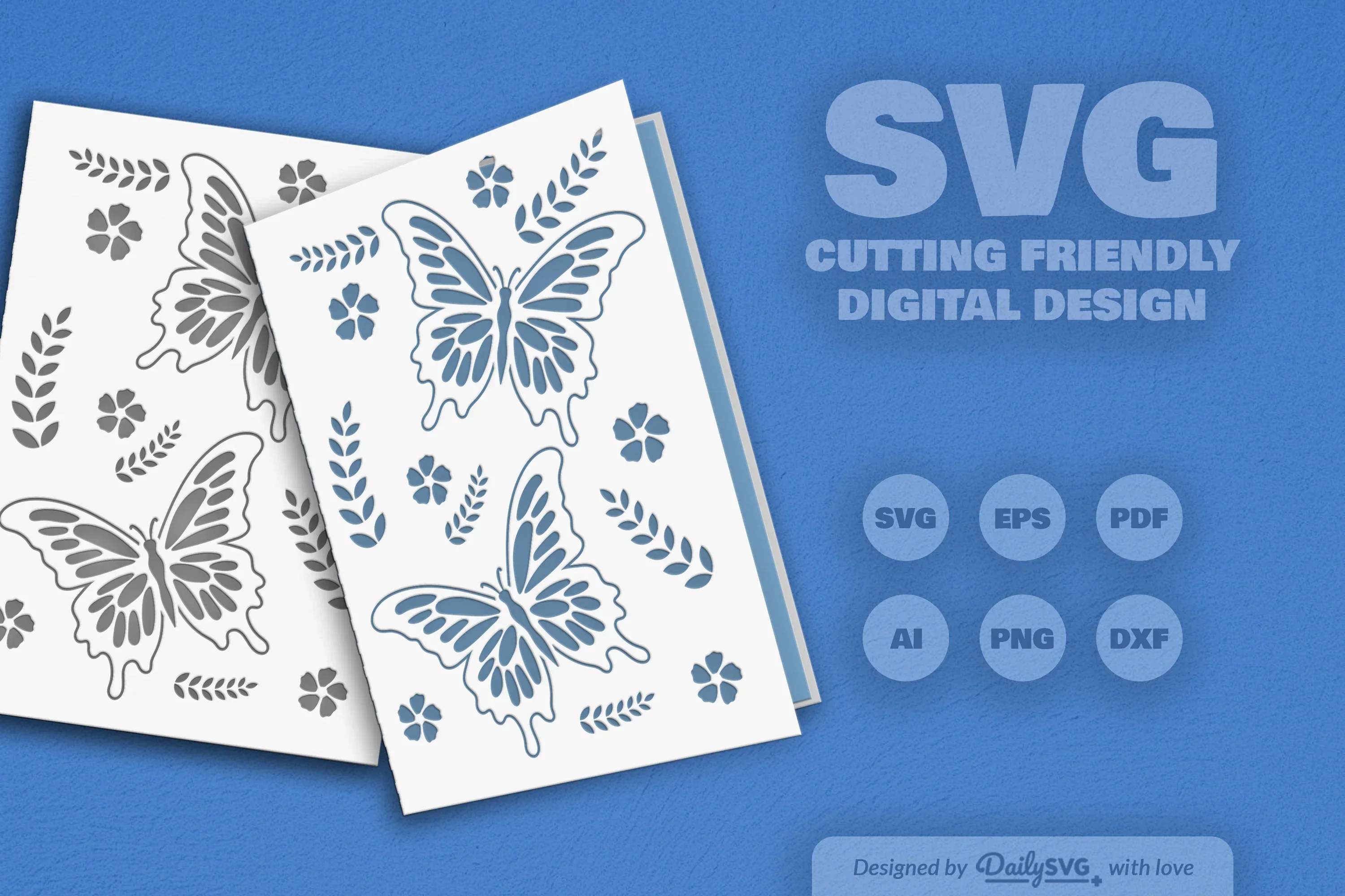 Butterfly Folk Art Greeting Card Clipart SVG Bundle - Image 3