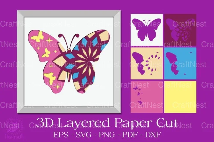Butterfly Mandala 3D Layered Papercut Shadow Box Clipart Bundle