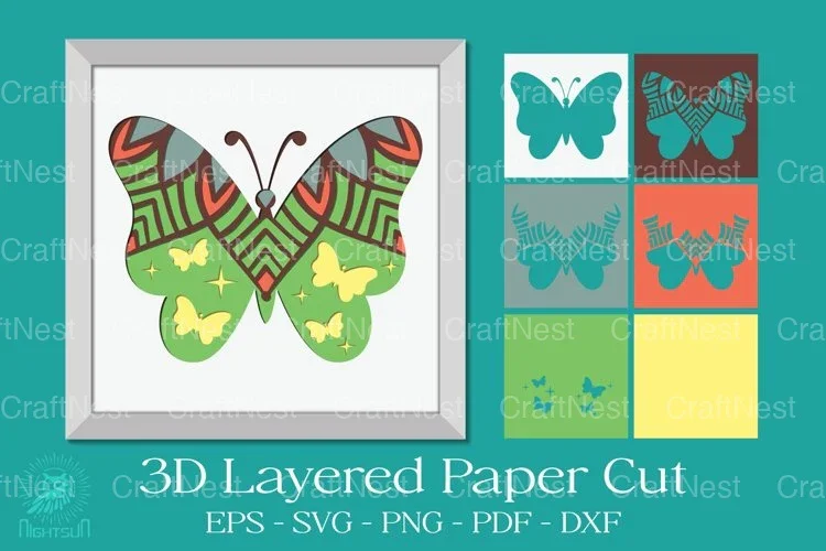 Butterfly Mandala 3D Papercut Shadow Box Clipart Bundle
