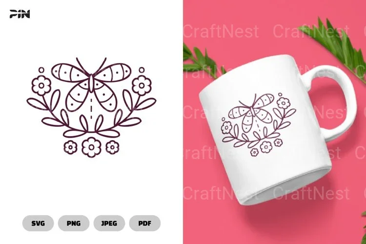 Butterfly Scandinavian Doodle Clipart Bundle