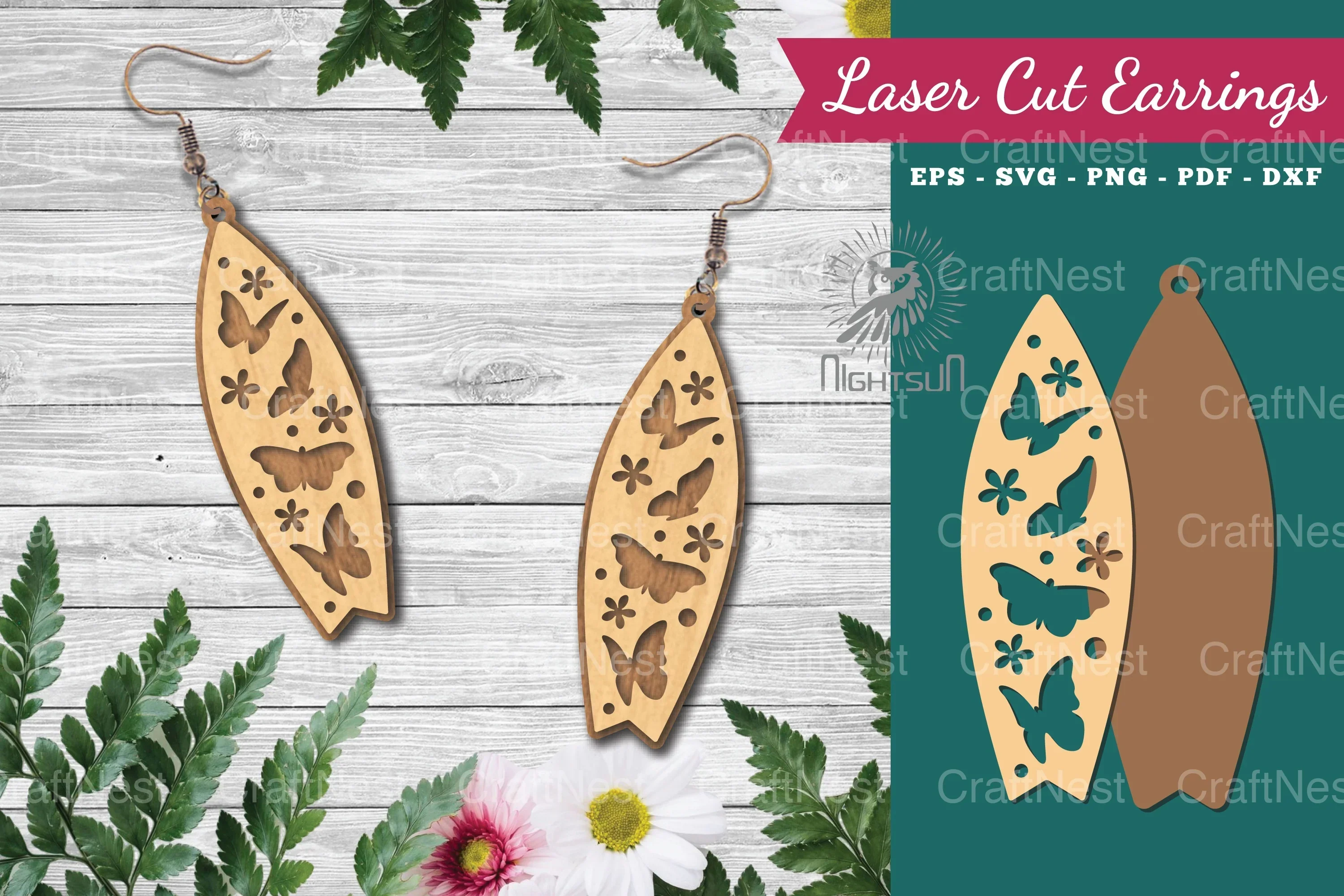 Butterfly Surfboard Laser Cut Earrings Design Bundle