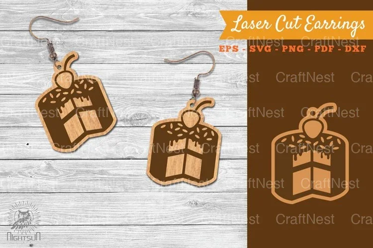 Cake Slice Laser Cut Earrings Clipart Bundle