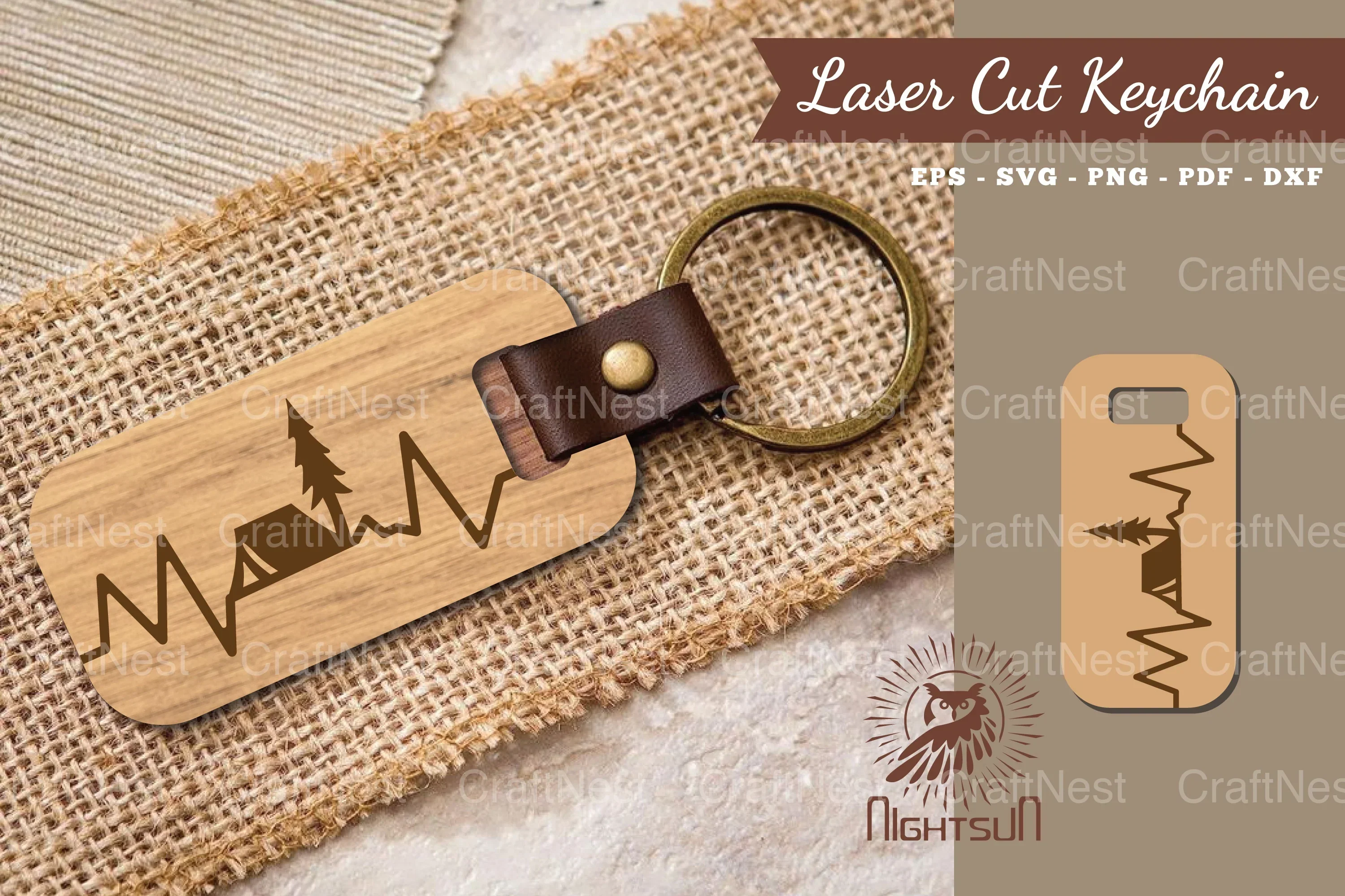 Camping Heartbeat Laser Cut Keychain Clipart Bundle